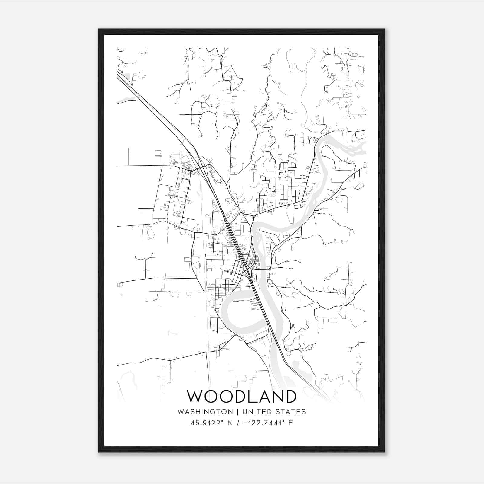 Woodland Washington Map Poster, Modern Home Decor Wall Art Print