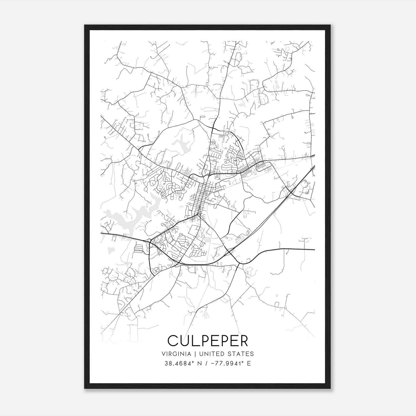 Culpeper Virginia Map Poster, Modern Home Decor Wall Art Print
