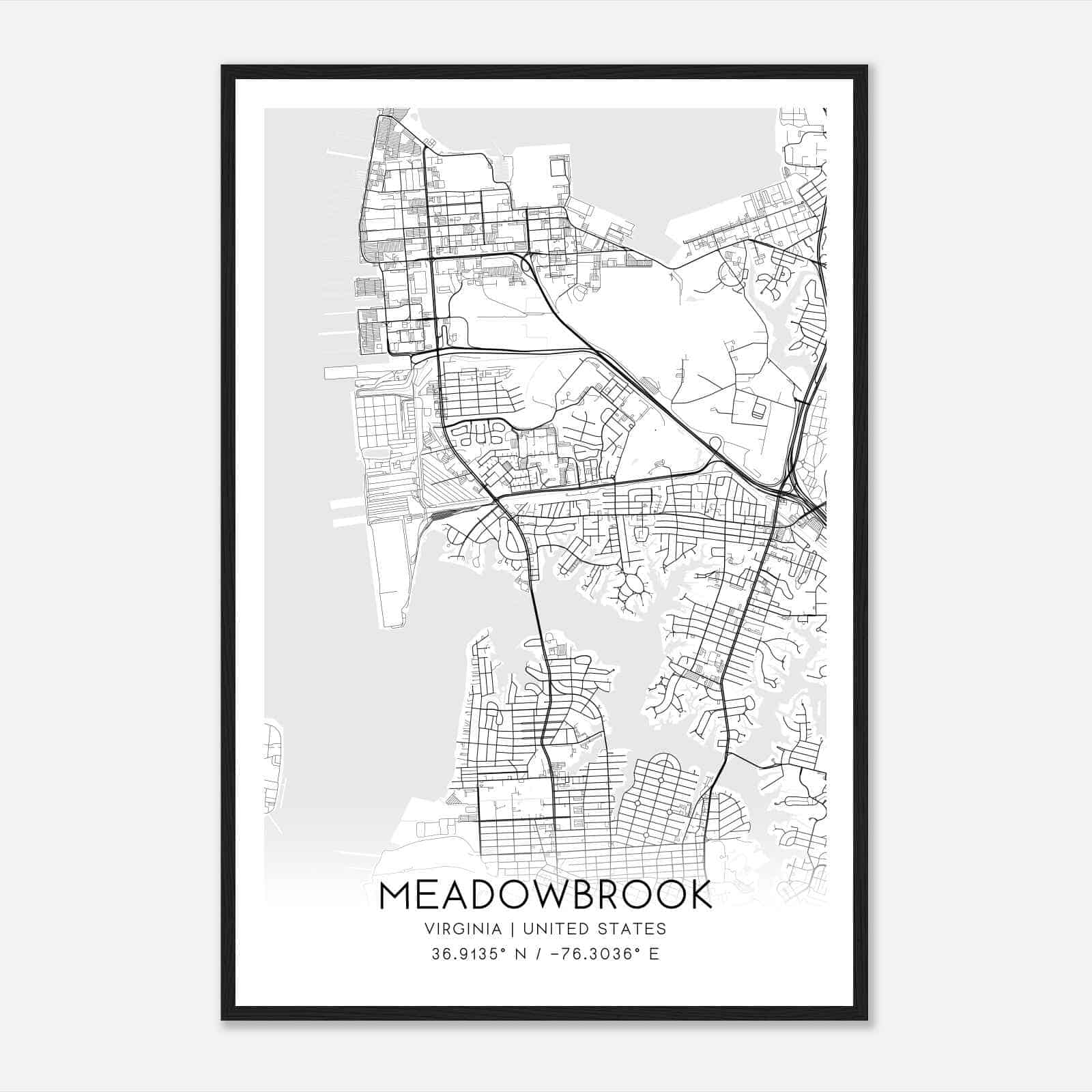 Meadowbrook Virginia Map Poster, Modern Home Decor Wall Art Print