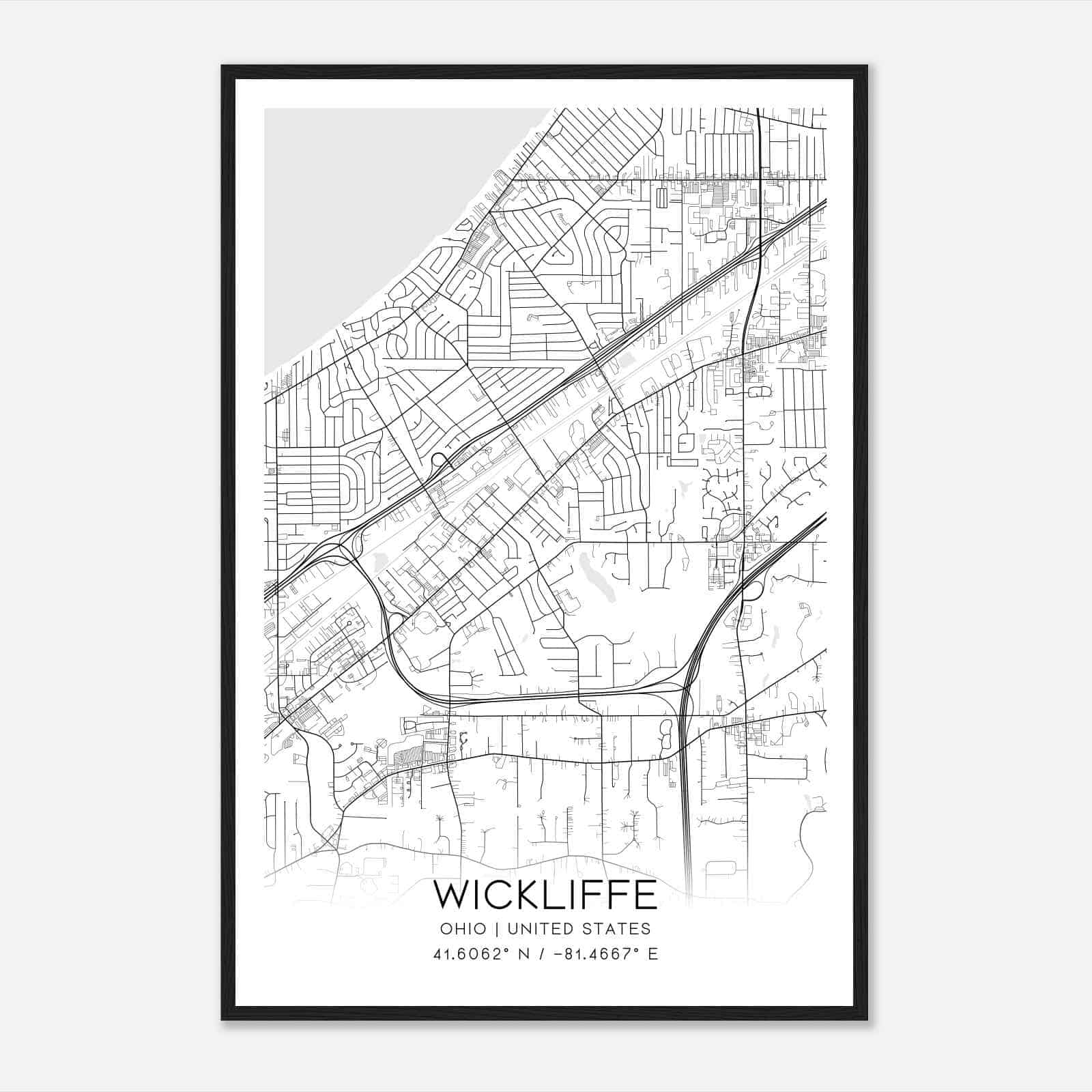 Wickliffe Ohio Map Poster, Modern Home Decor Wall Art Print