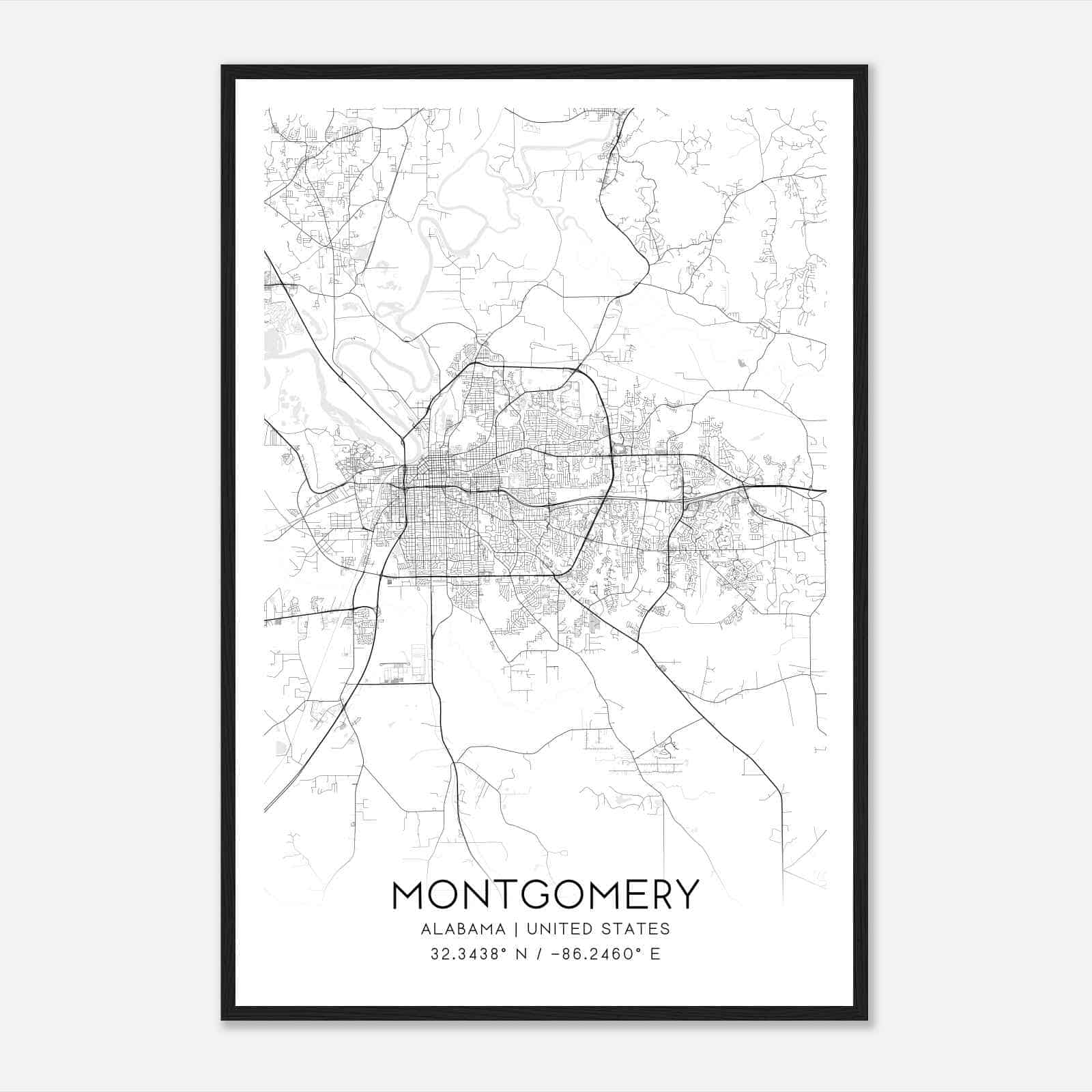 Montgomery Alabama Map Poster, Modern Home Decor Wall Art Print