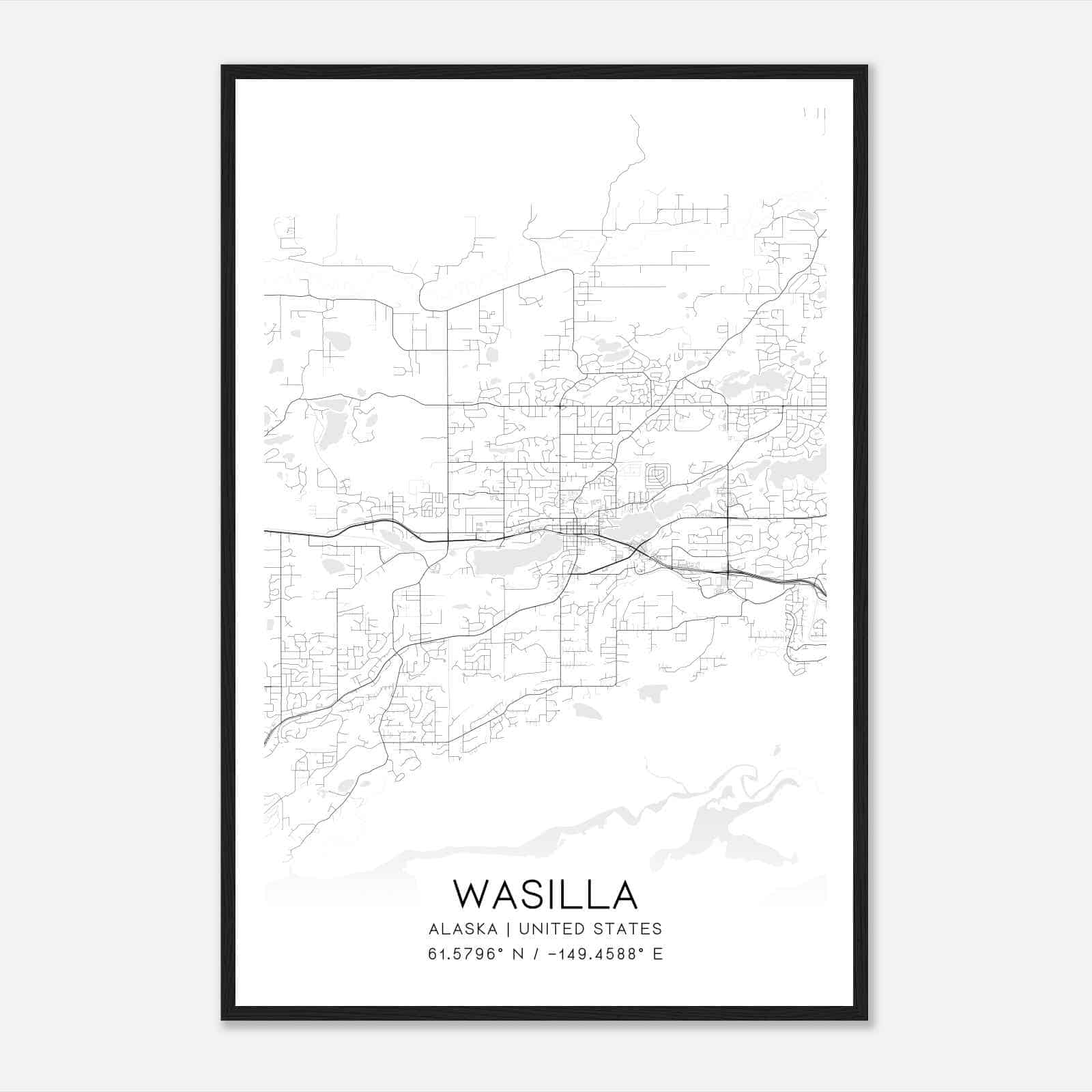 Wasilla Alaska Map Poster, Modern Home Decor Wall Art Print