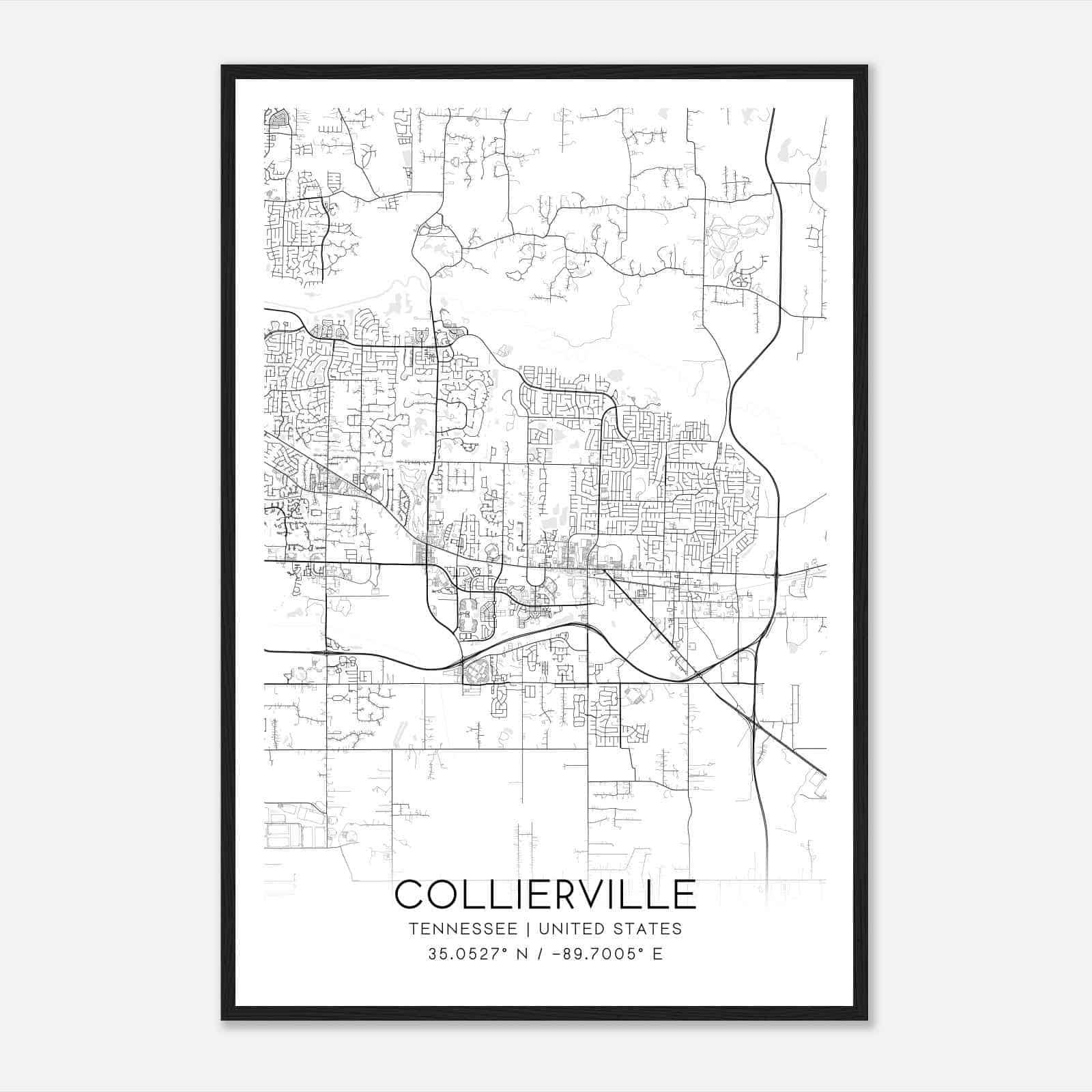 Collierville Tennessee Map Poster, Modern Home Decor Wall Art Print