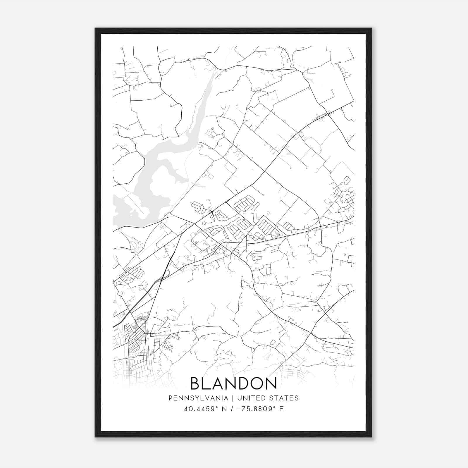 Blandon Pennsylvania Map Poster, Modern Home Decor Wall Art Print