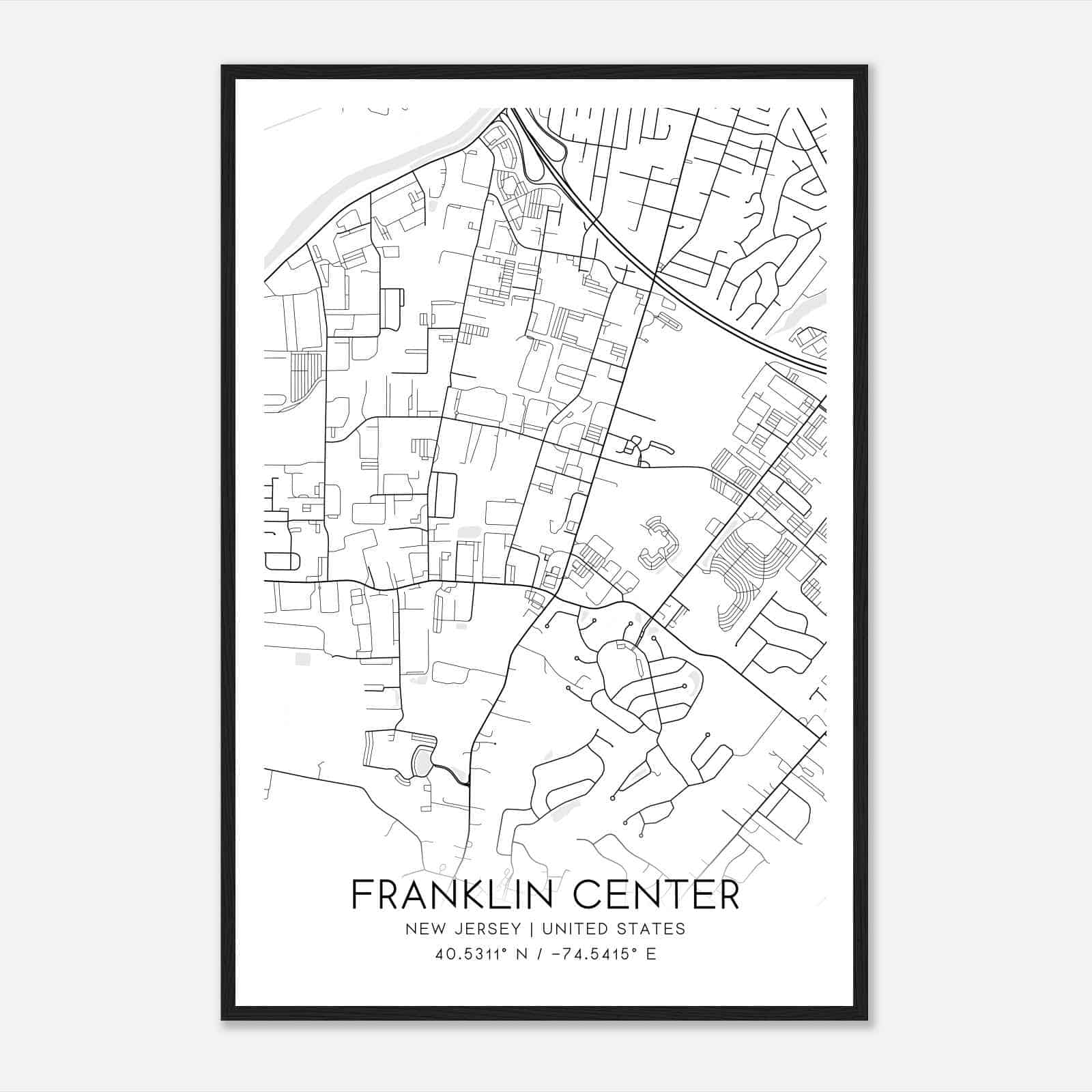 Franklin Center New Jersey Map Poster, Modern Home Decor Wall Art Print