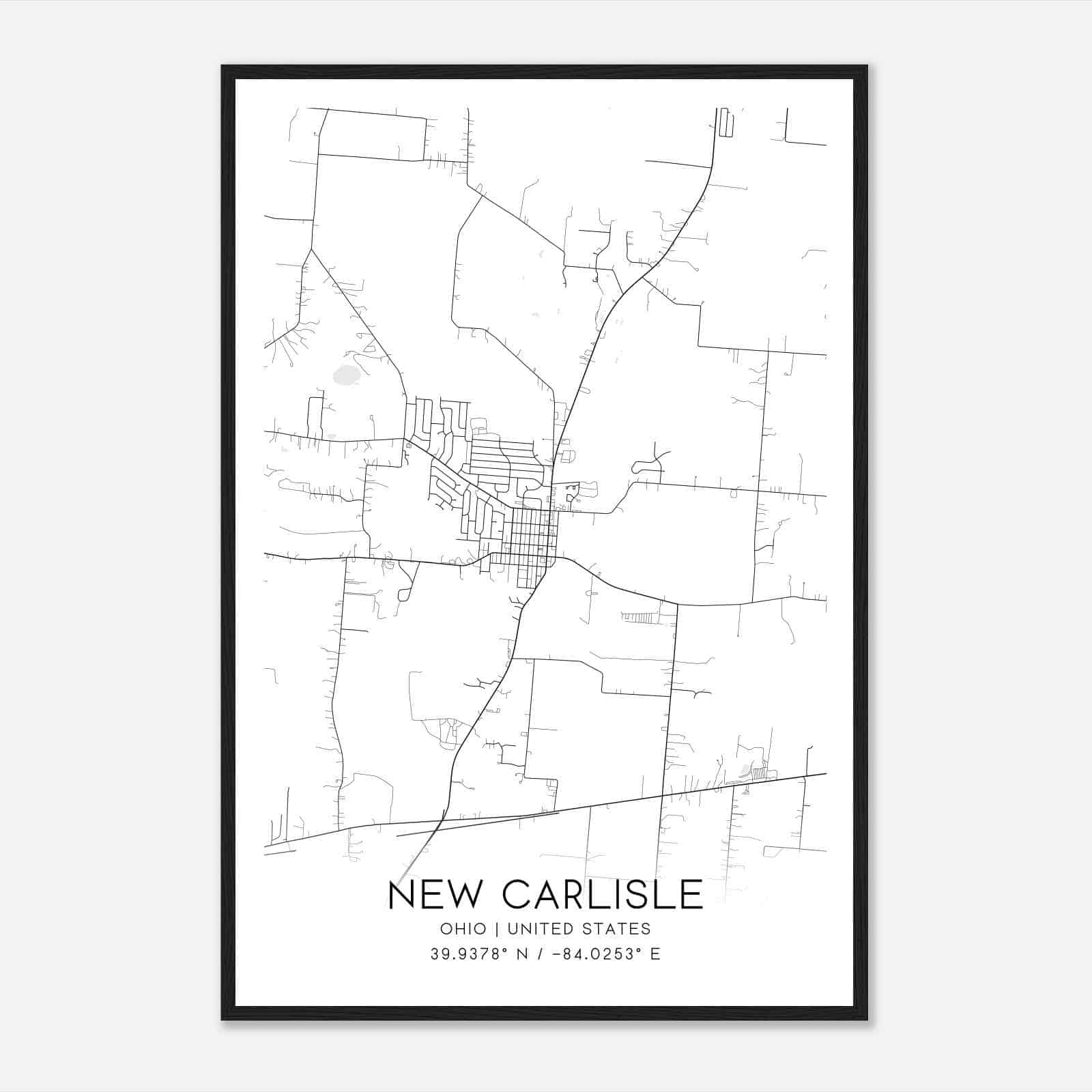 New Carlisle Ohio Map Poster, Modern Home Decor Wall Art Print