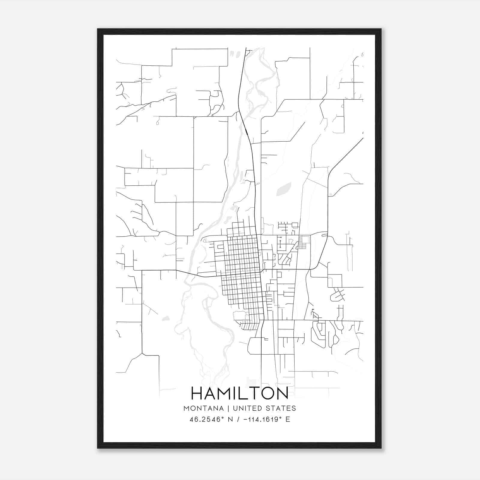 Hamilton Montana Map Poster, Modern Home Decor Wall Art Print