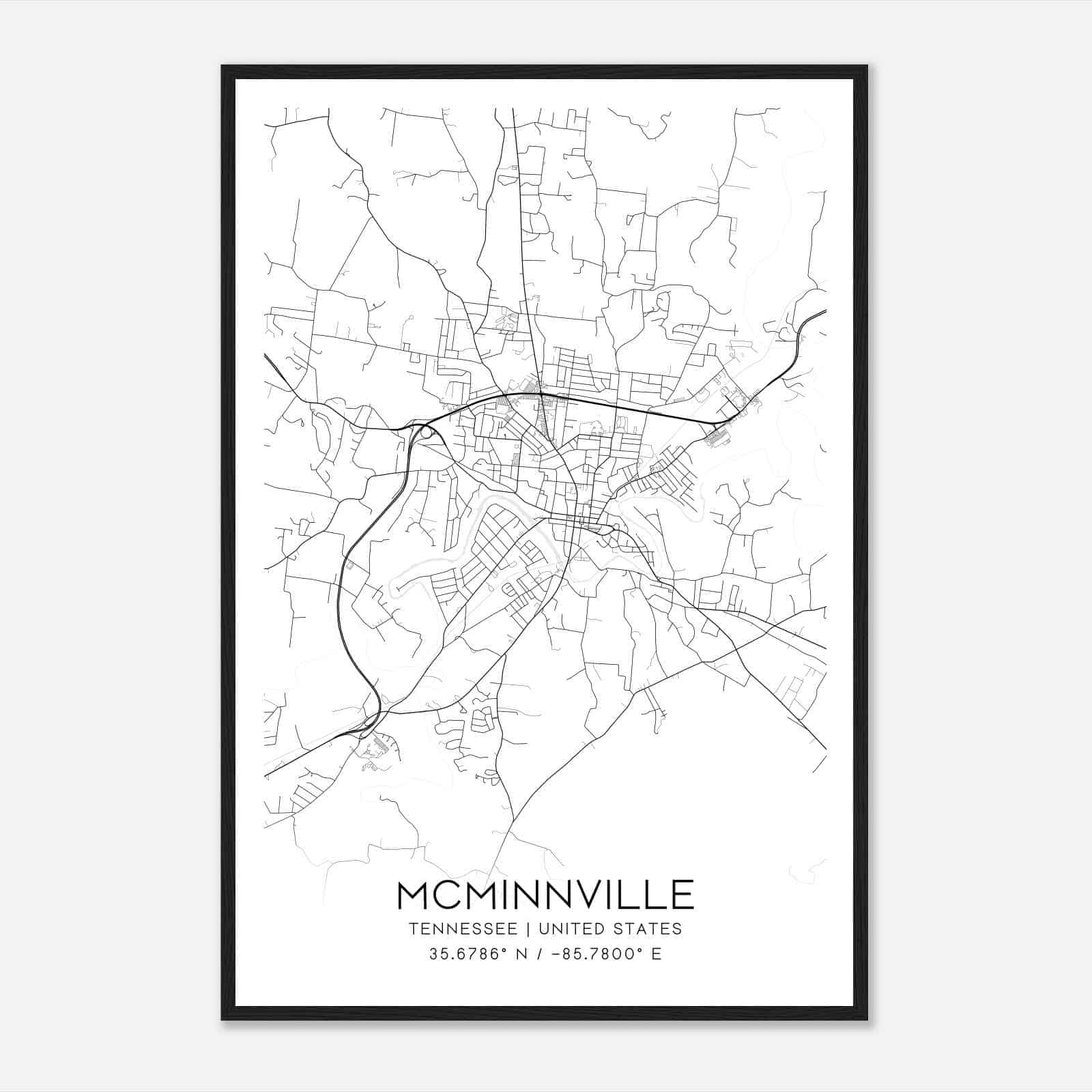 McMinnville Tennessee Map Poster, Modern Home Decor Wall Art Print