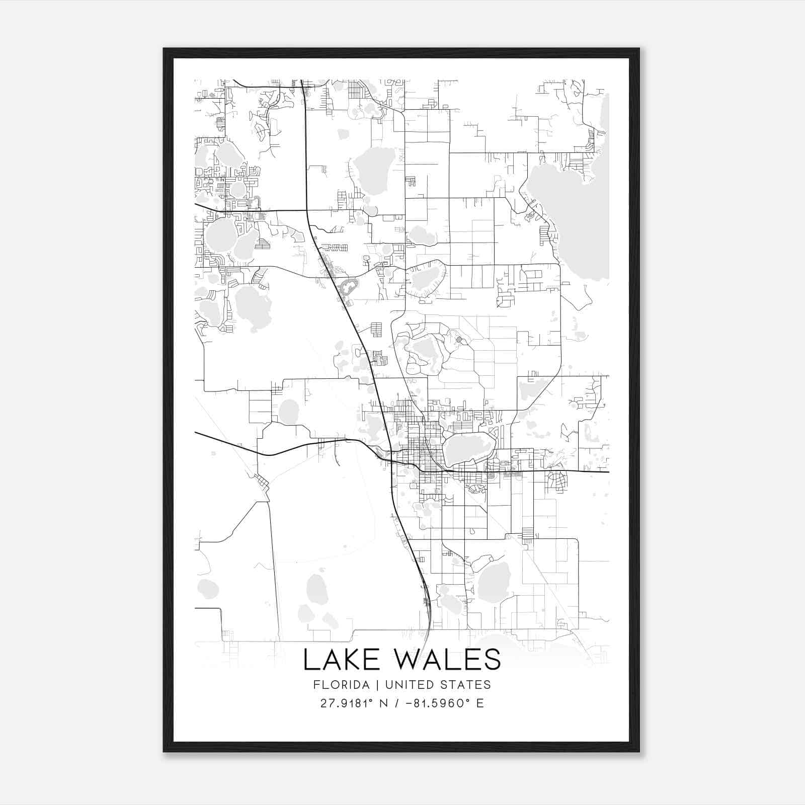 Lake Wales Florida Map Poster, Modern Home Decor Wall Art Print Lake Wales Florida Map Poster, Modern Home Decor Wall Art Print