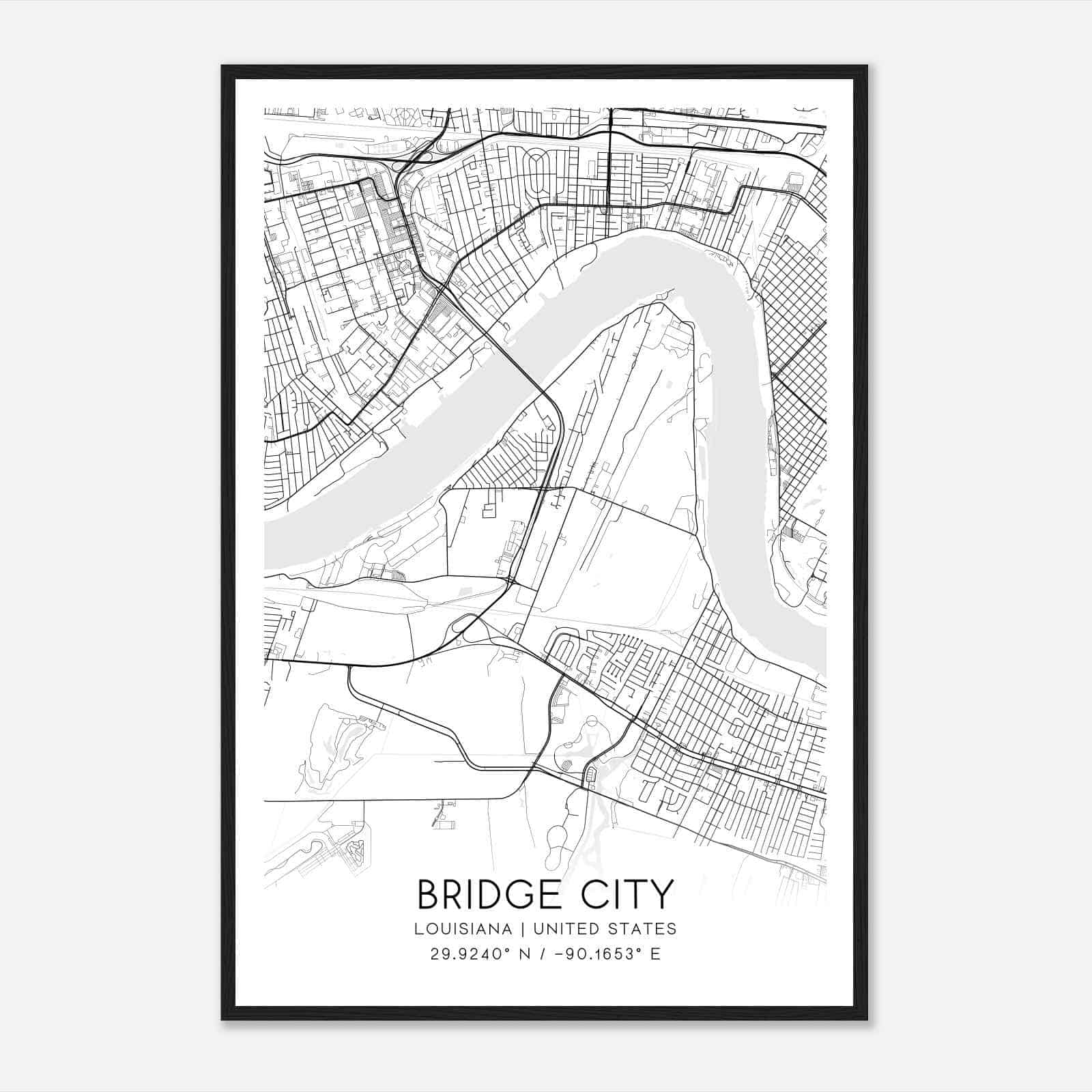 Bridge City Louisiana Map Poster, Modern Home Decor Wall Art Print
