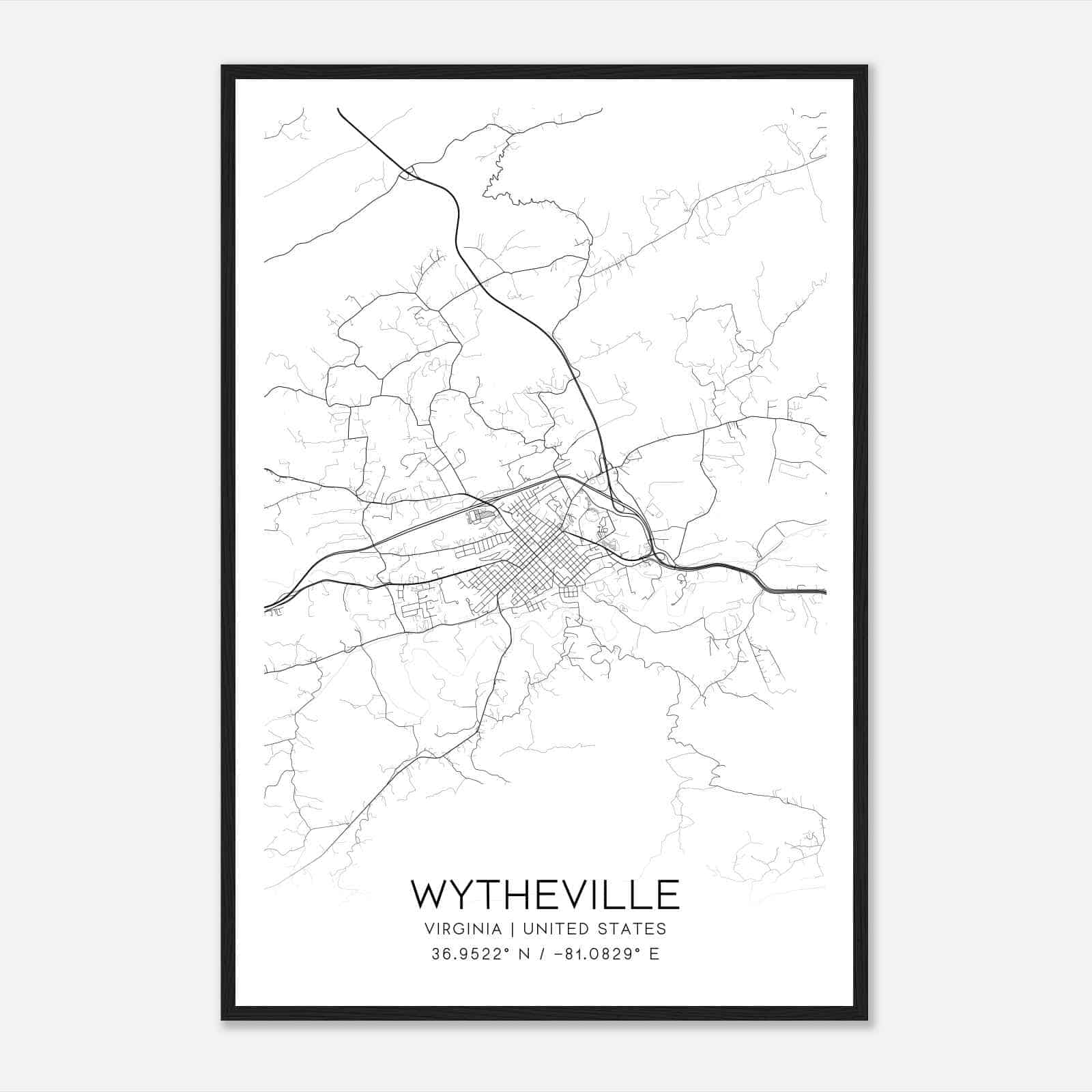 Wytheville Virginia Map Poster, Modern Home Decor Wall Art Print