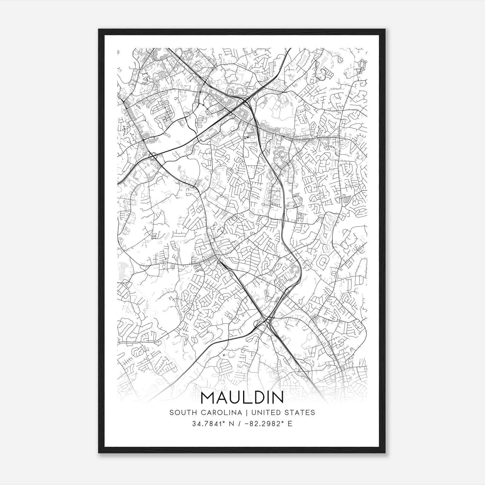 Mauldin South Carolina Map Poster, Modern Home Decor Wall Art Print