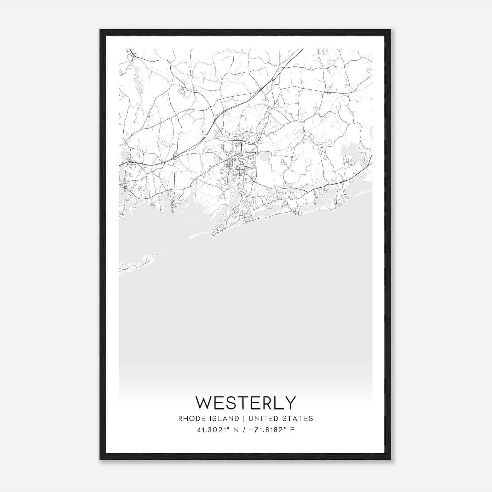 Westerly Rhode Island Map Poster, Modern Home Decor Wall Art Print