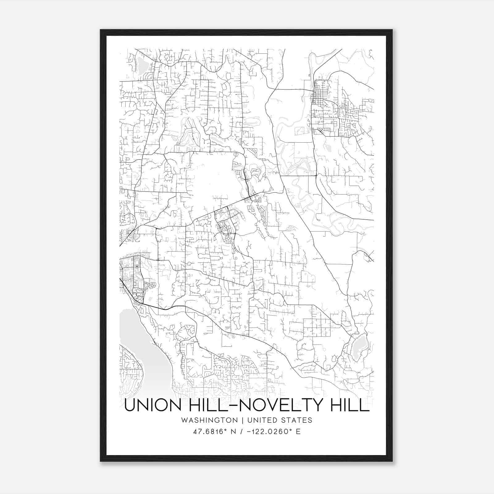 Union Hill-Novelty Hill Washington Map Poster, Modern Home Decor Wall Art Print
