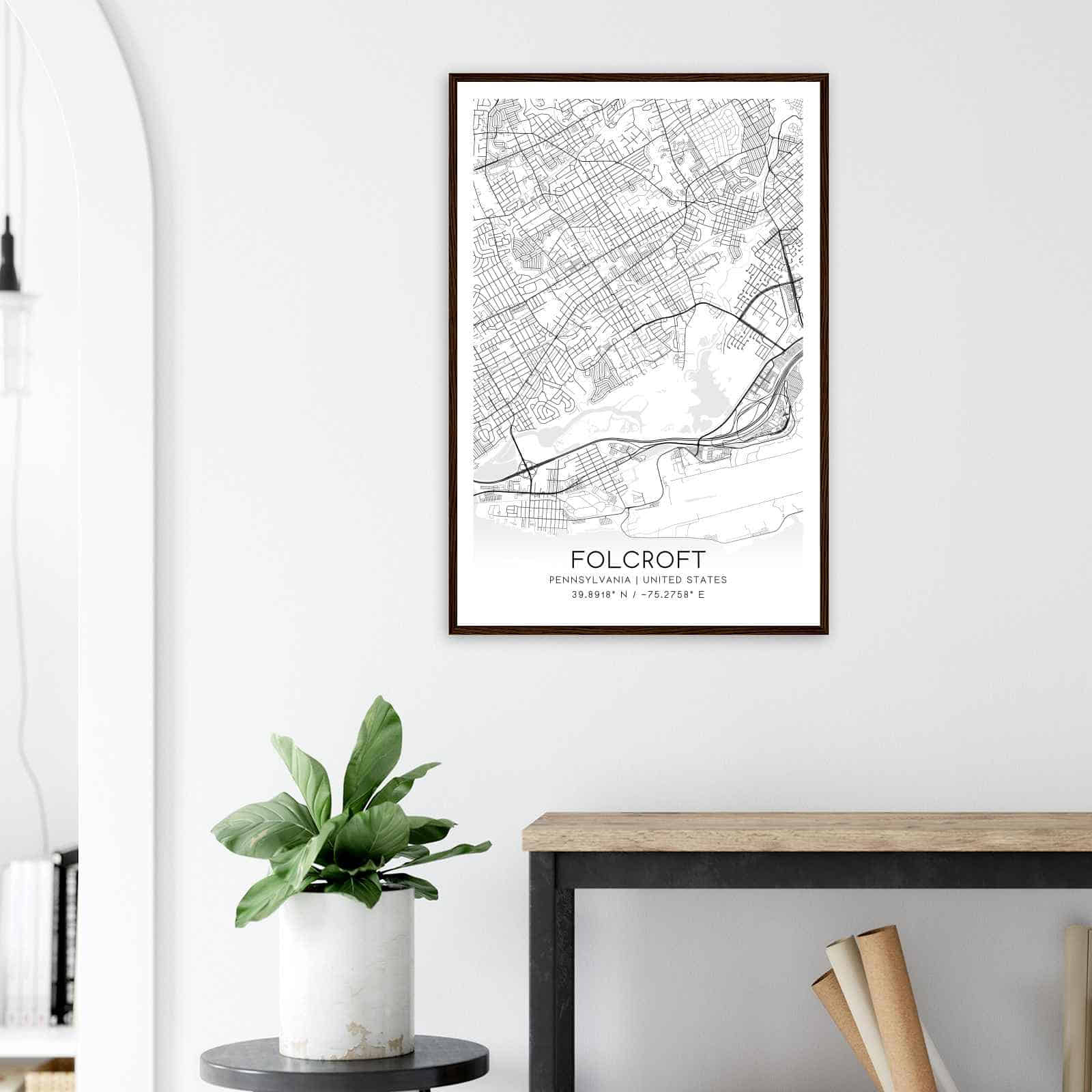 Folcroft Pennsylvania Map Poster, Modern Home Decor Wall Art Print
