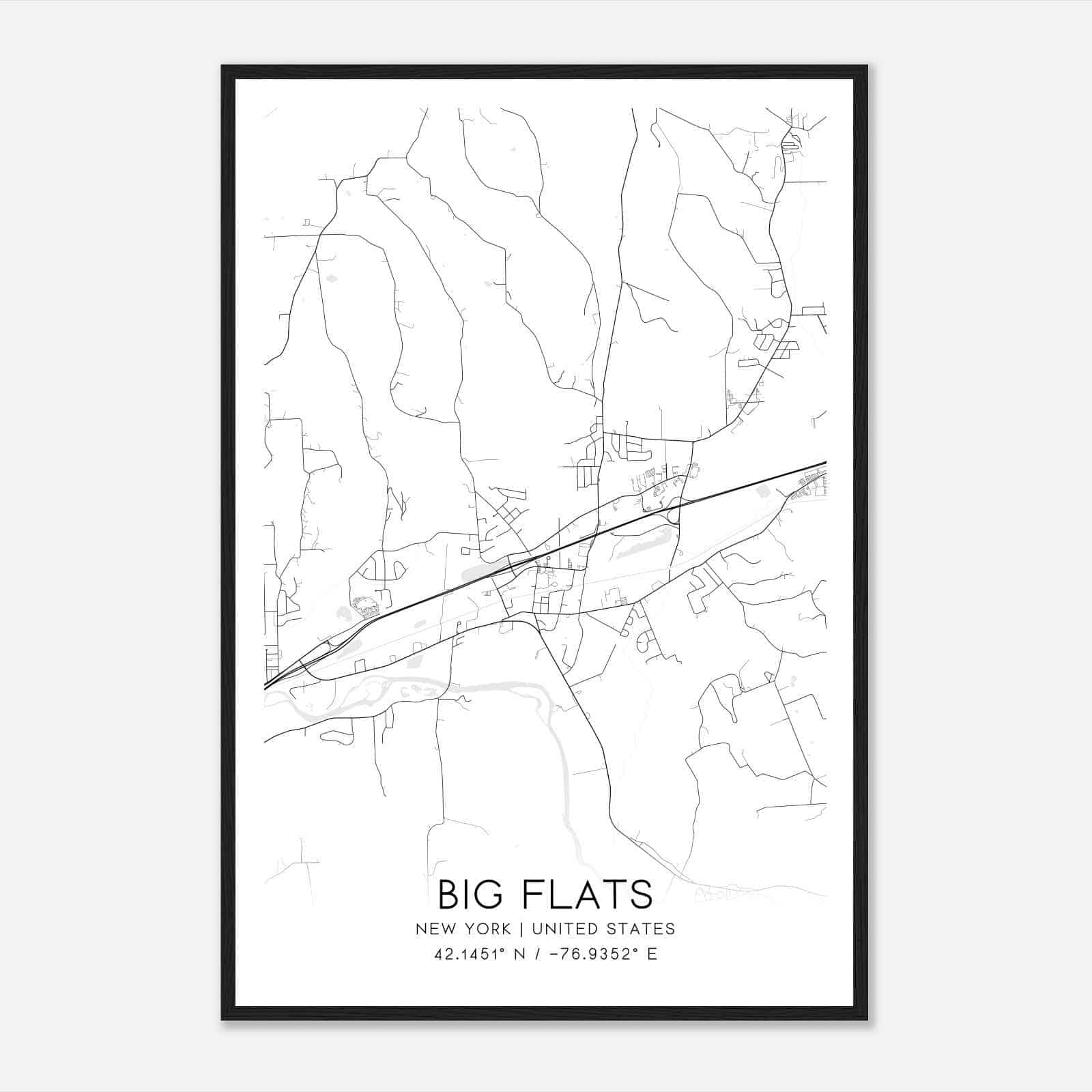 Big Flats New York Map Poster, Modern Home Decor Wall Art Print
