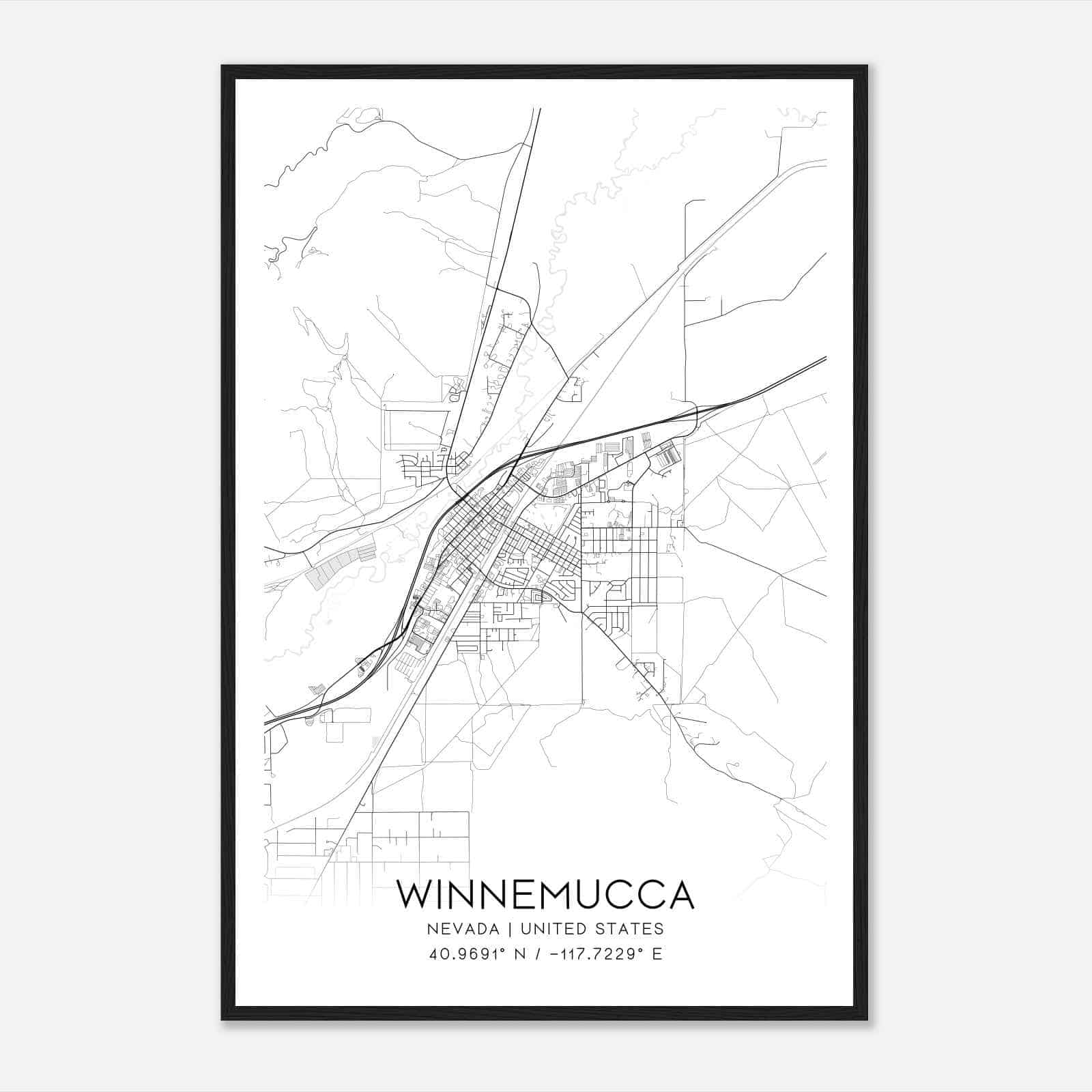 Winnemucca Nevada Map Poster, Modern Home Decor Wall Art Print