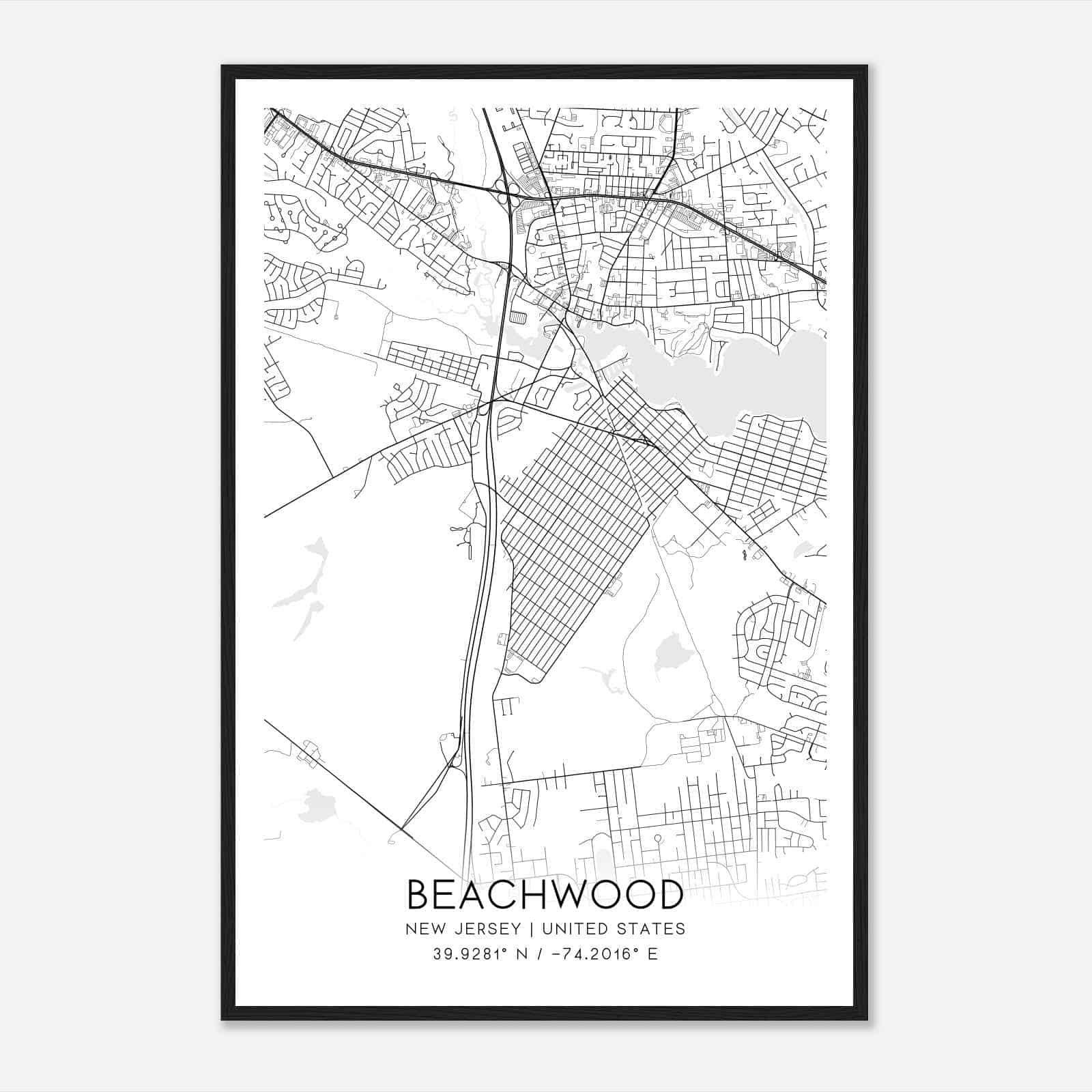 Beachwood New Jersey Map Poster, Modern Home Decor Wall Art Print