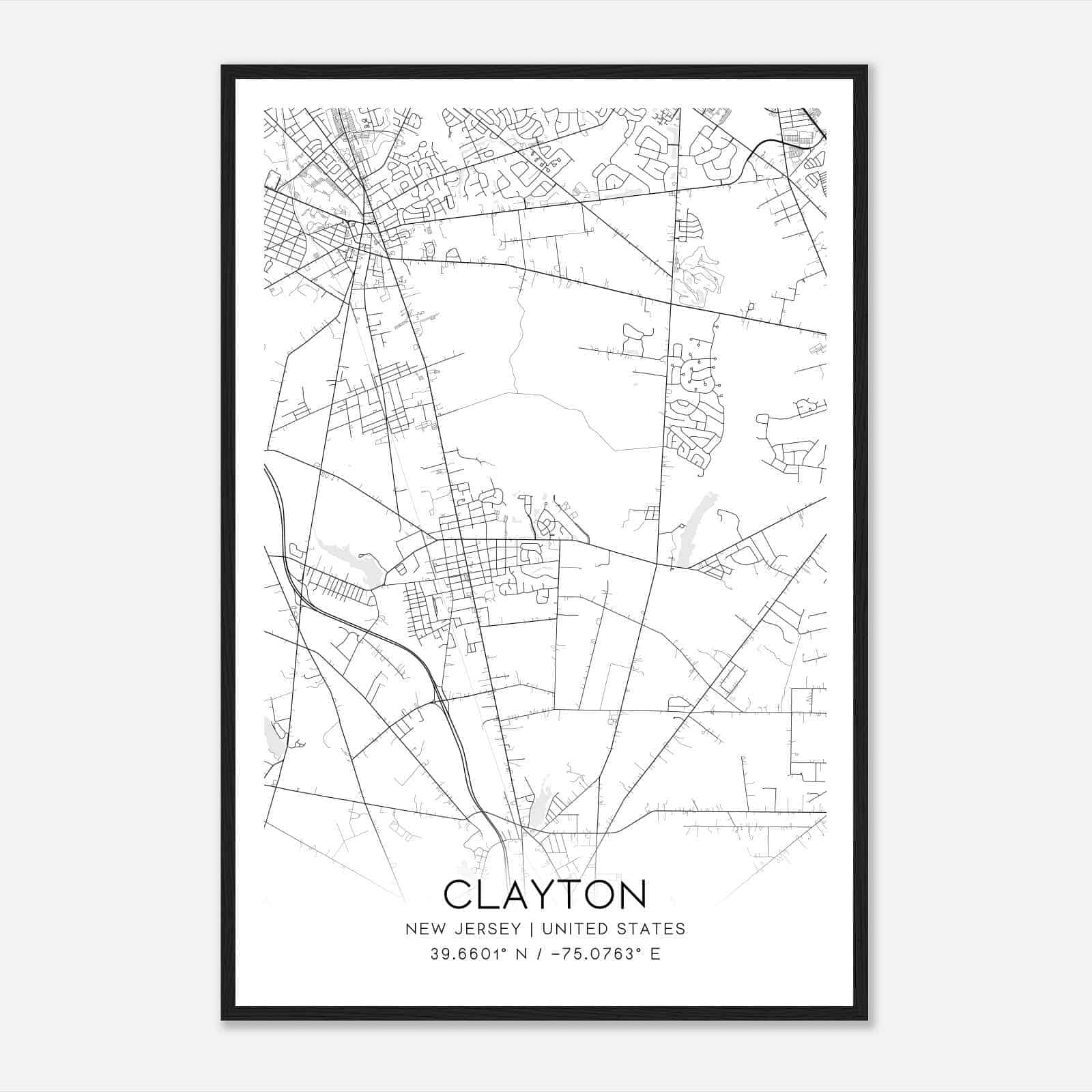 Clayton New Jersey Map Poster, Modern Home Decor Wall Art Print
