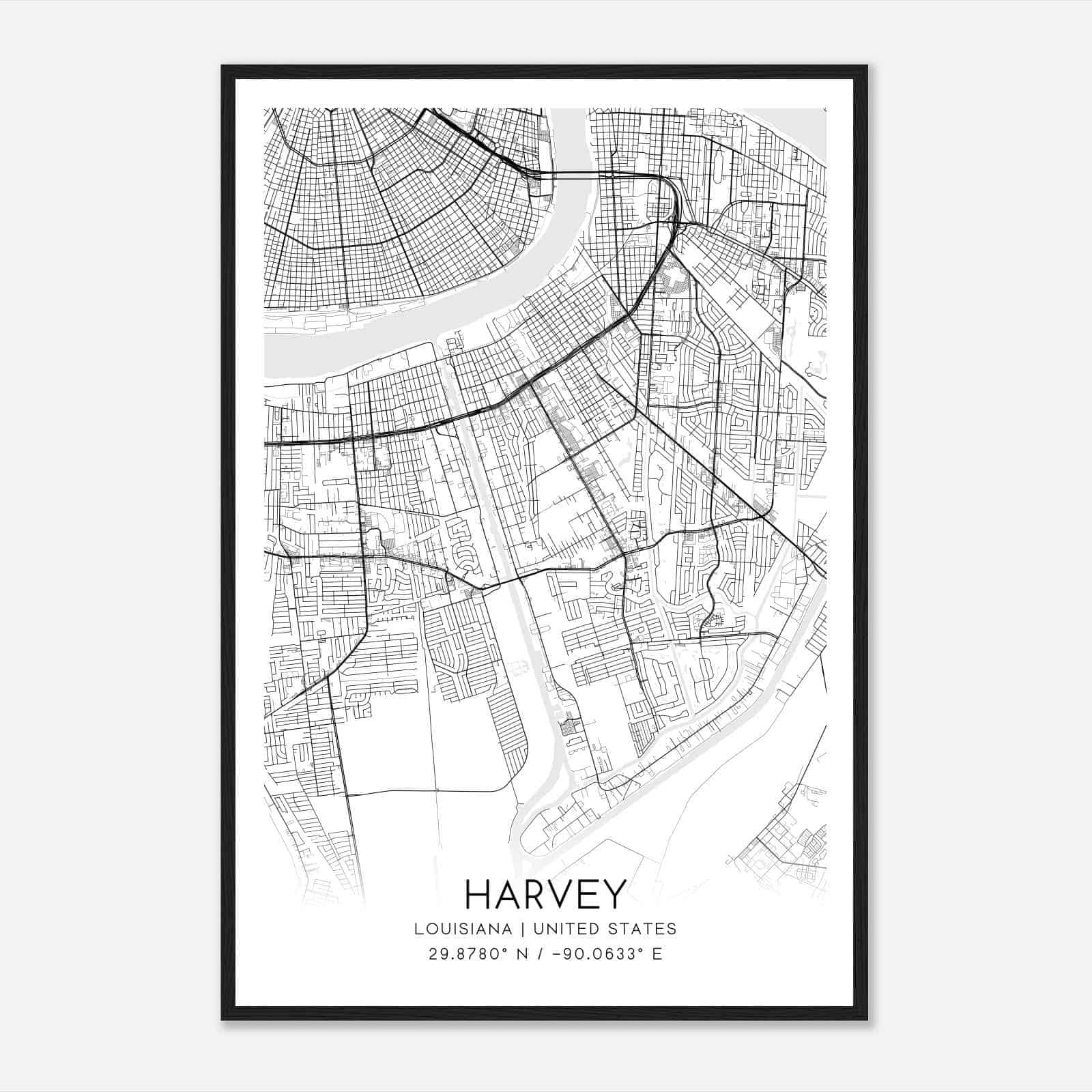 Harvey Louisiana Map Poster, Modern Home Decor Wall Art Print
