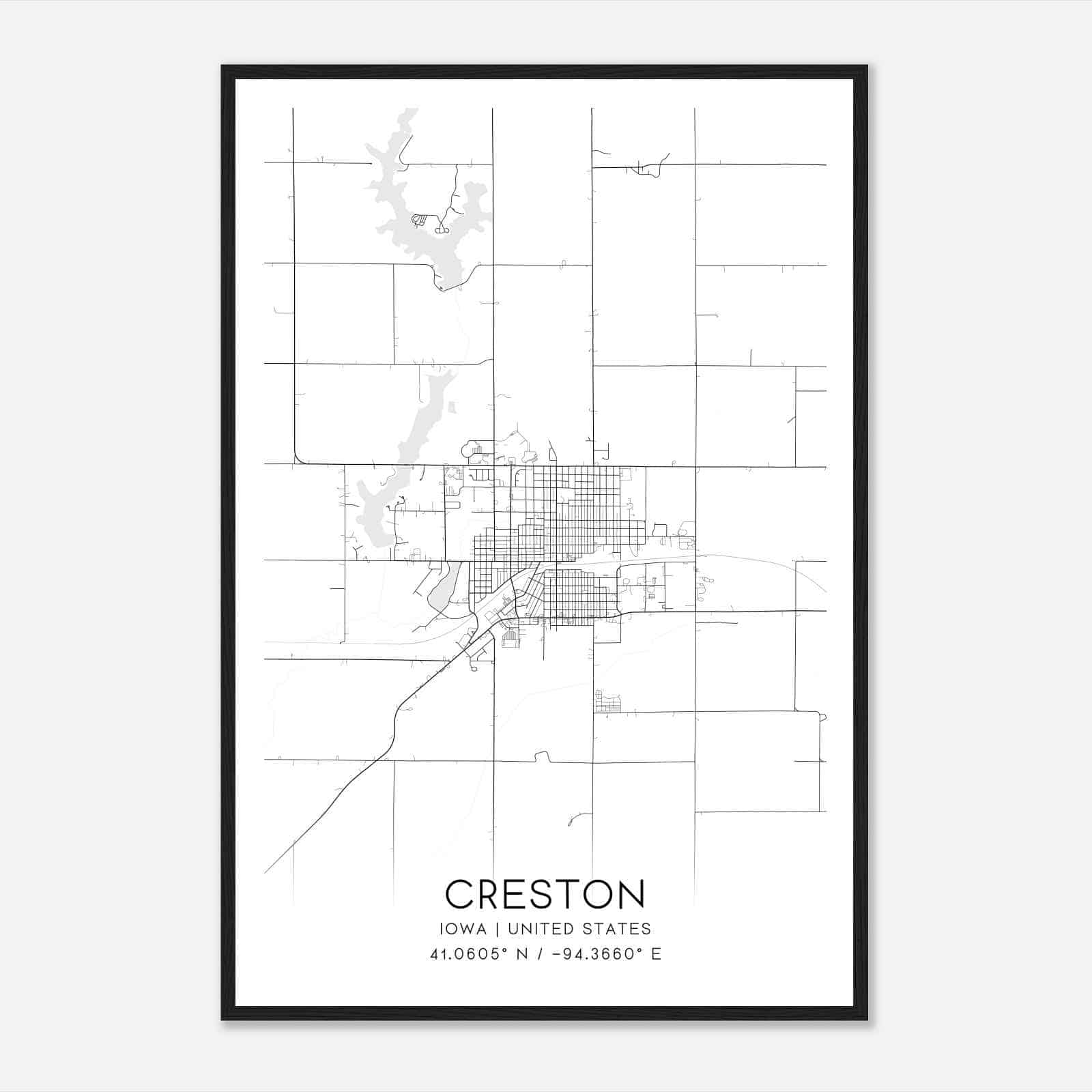 Creston Iowa Map Poster, Modern Home Decor Wall Art Print