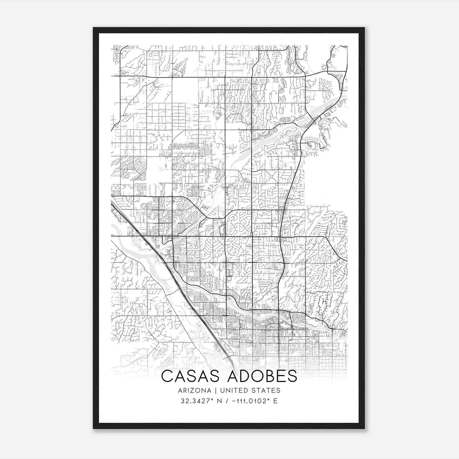 Casas Adobes Arizona Map Poster, Modern Home Decor Wall Art Print