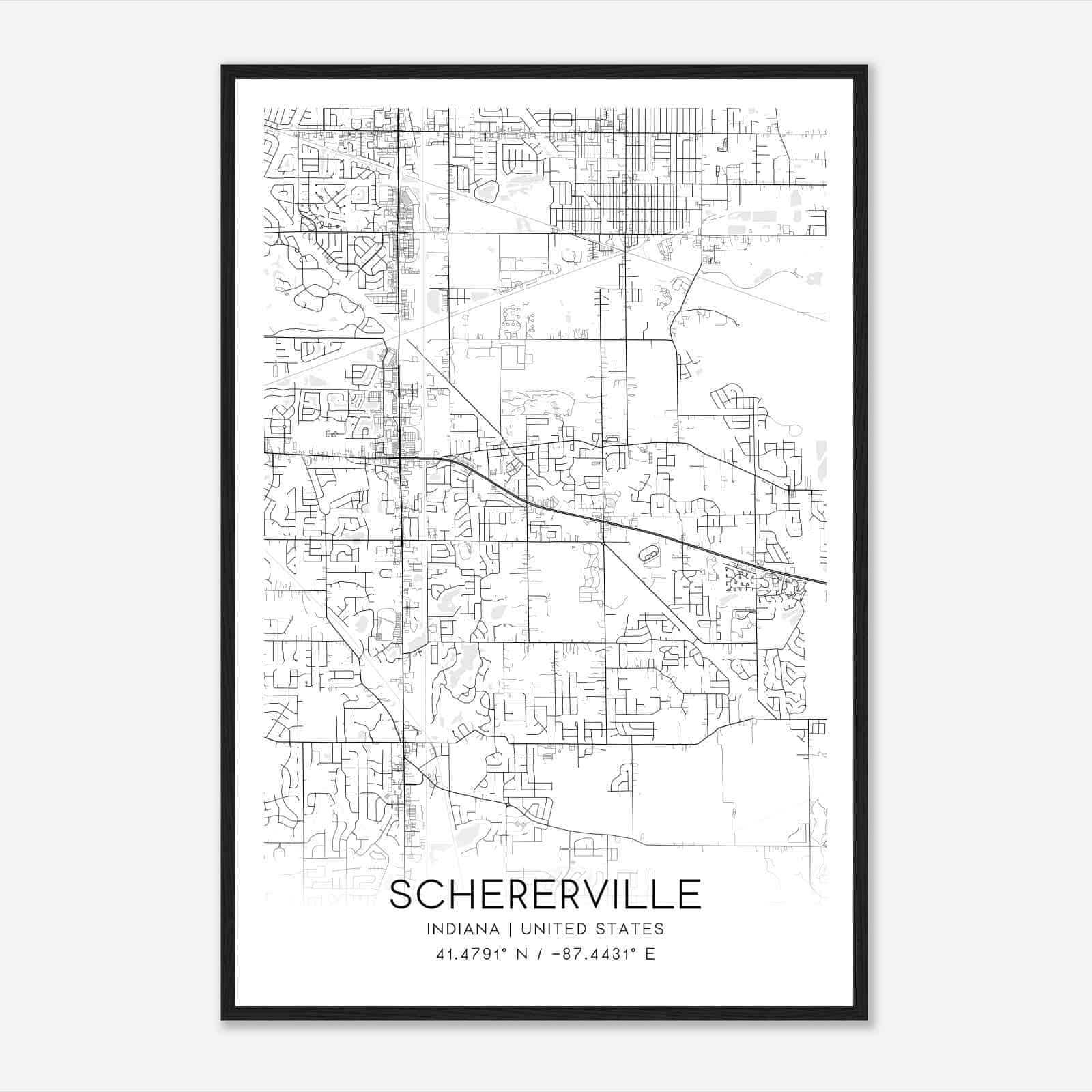 Schererville Indiana Map Poster, Modern Home Decor Wall Art Print