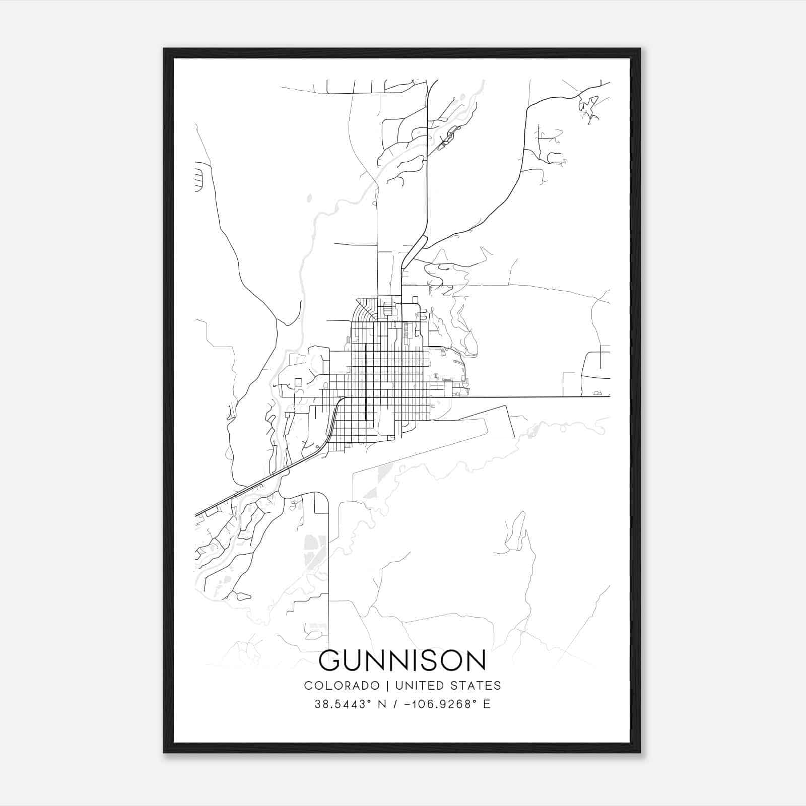 Gunnison Colorado Map Poster, Modern Home Decor Wall Art Print