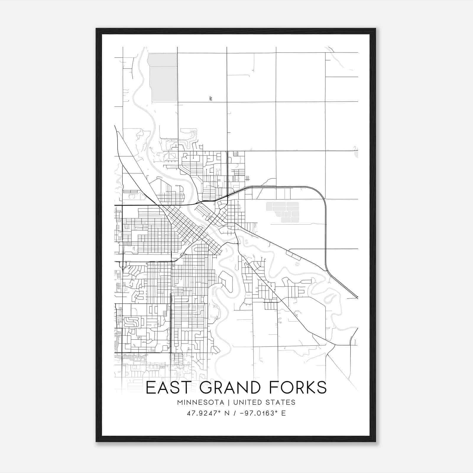 East Grand Forks Minnesota Map Poster, Modern Home Decor Wall Art Print