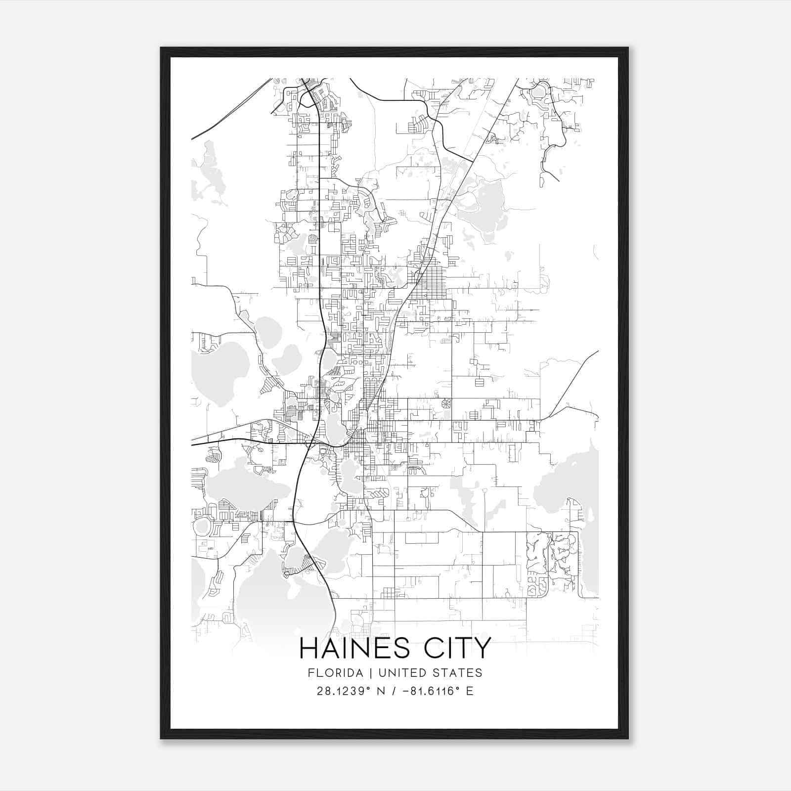 Haines City Florida Map Poster, Modern Home Decor Wall Art Print
