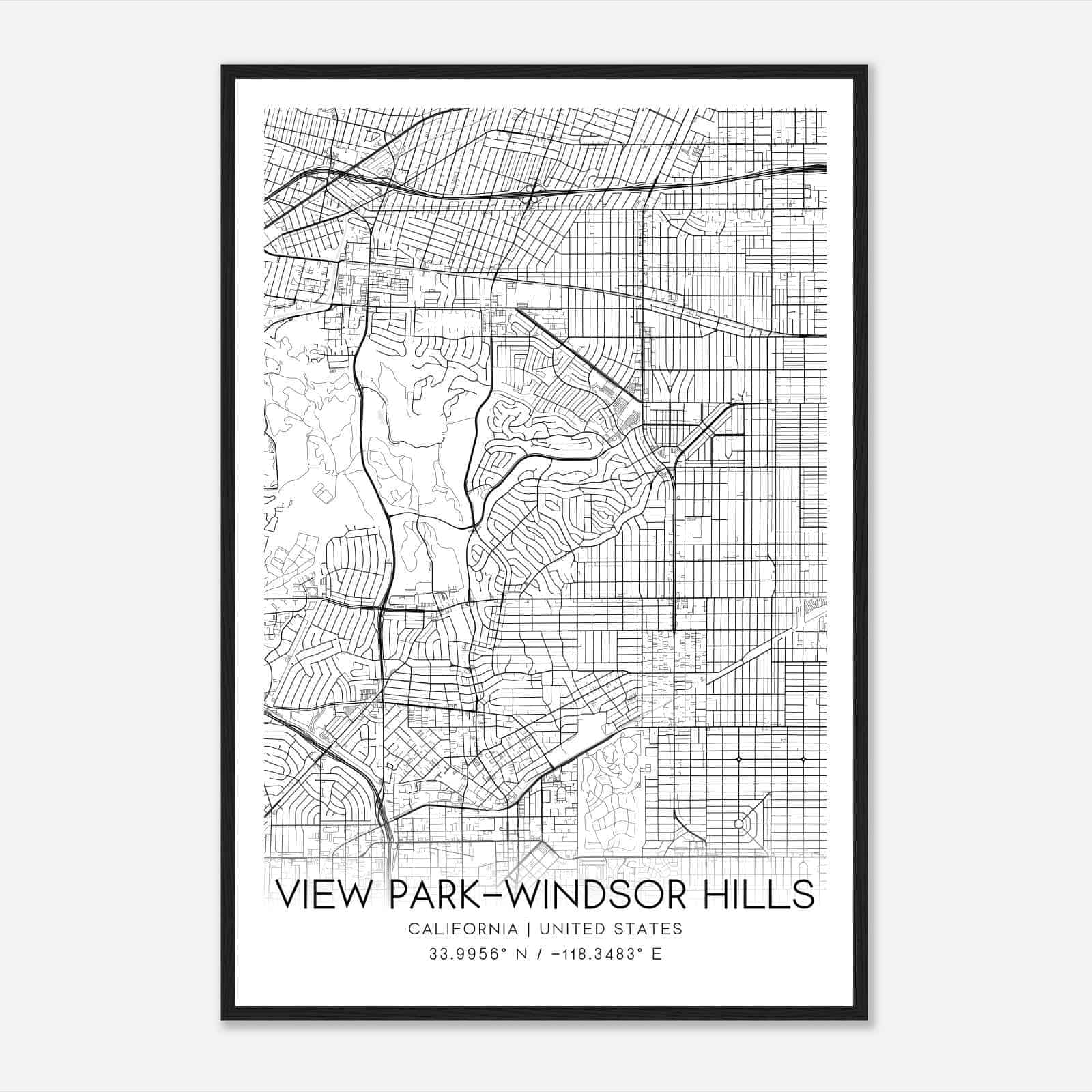 View Park-Windsor Hills California Map Poster, Modern Home Decor Wall Art Print