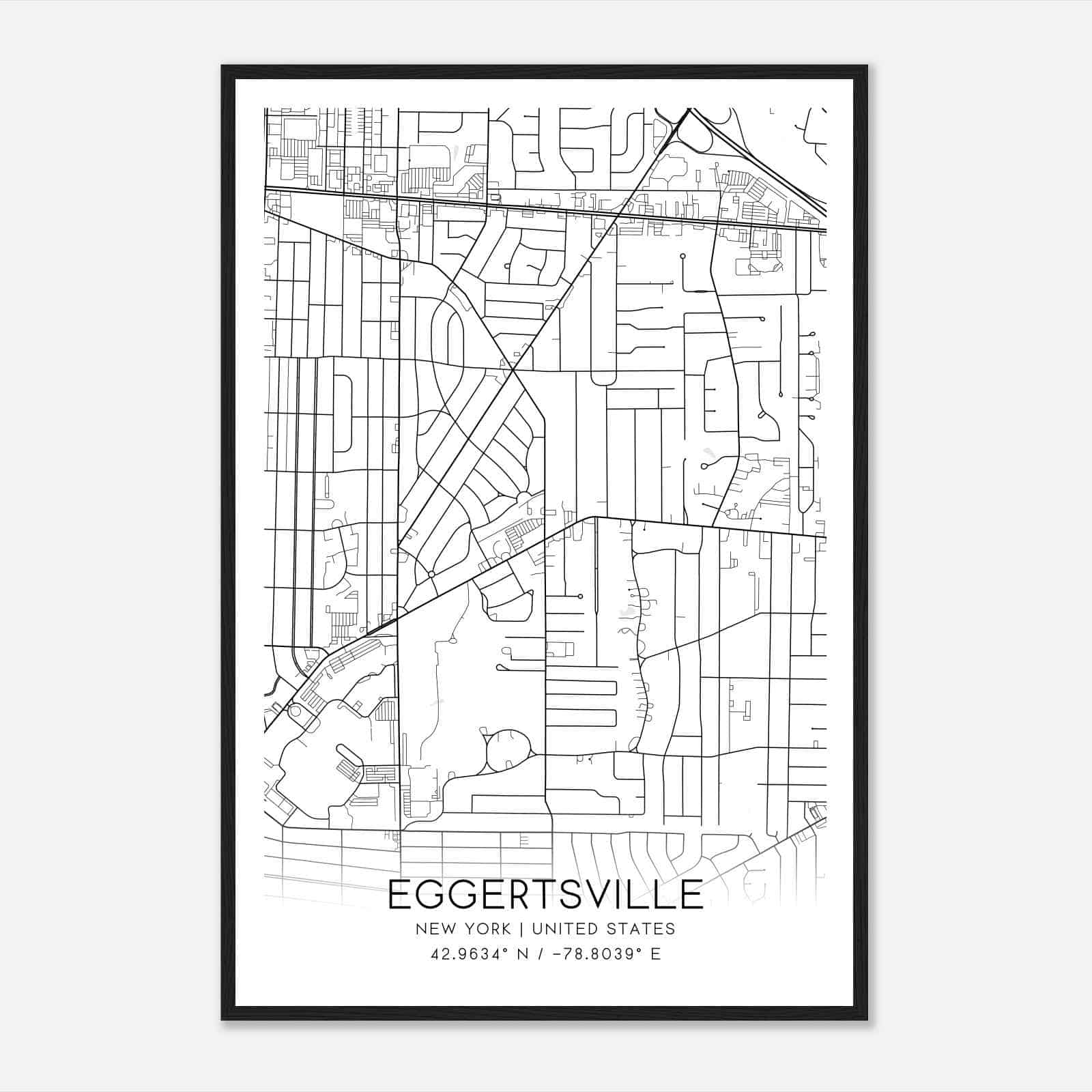 Eggertsville New York Map Poster, Modern Home Decor Wall Art Print
