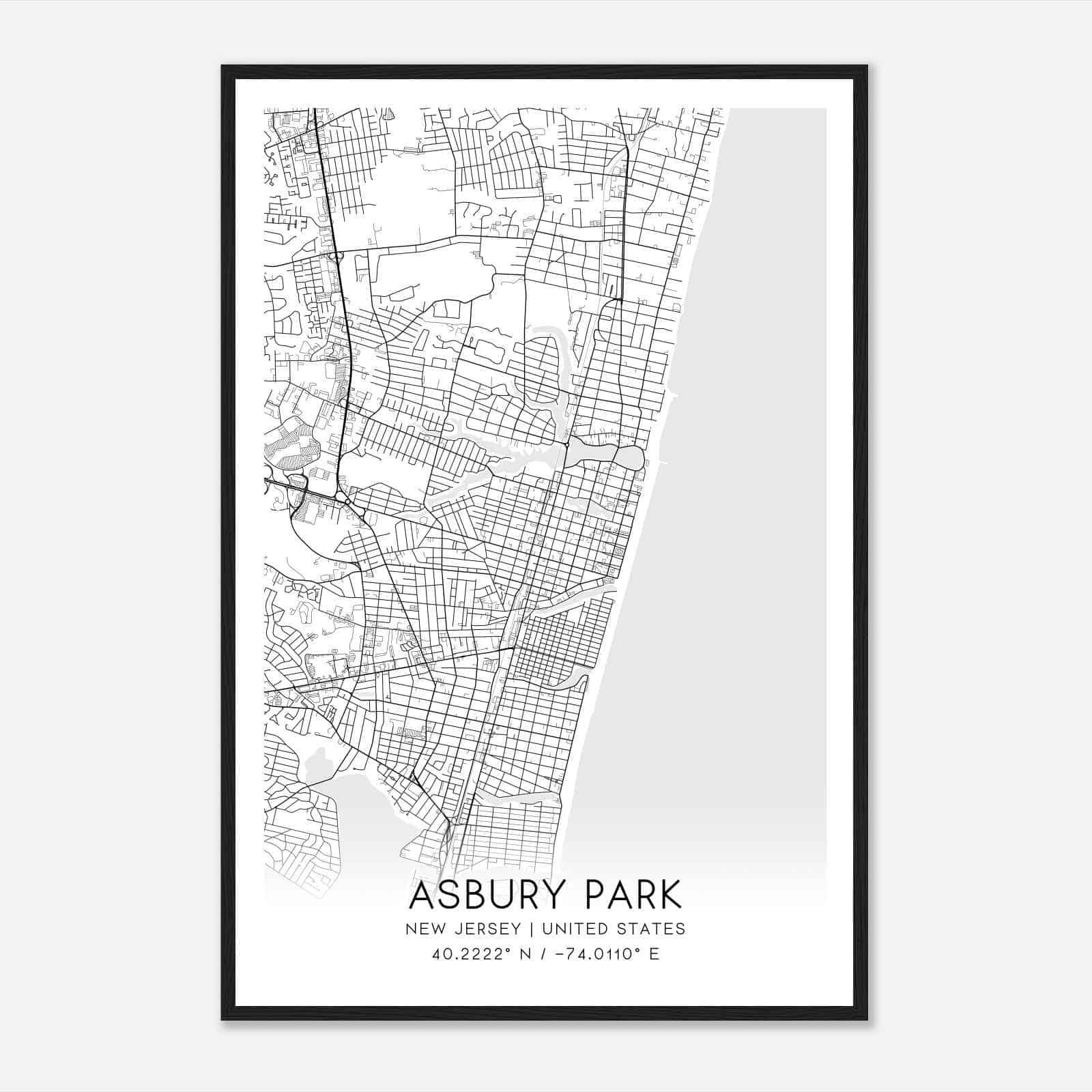 Asbury Park New Jersey Map Poster, Modern Home Decor Wall Art Print
