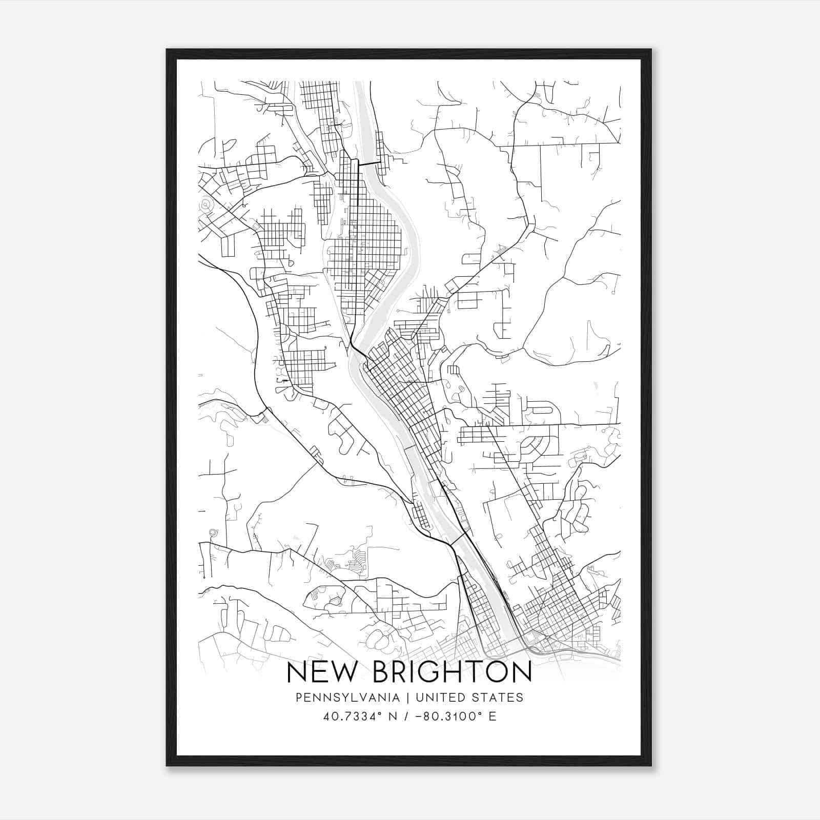New Brighton Pennsylvania Map Poster, Modern Home Decor Wall Art Print