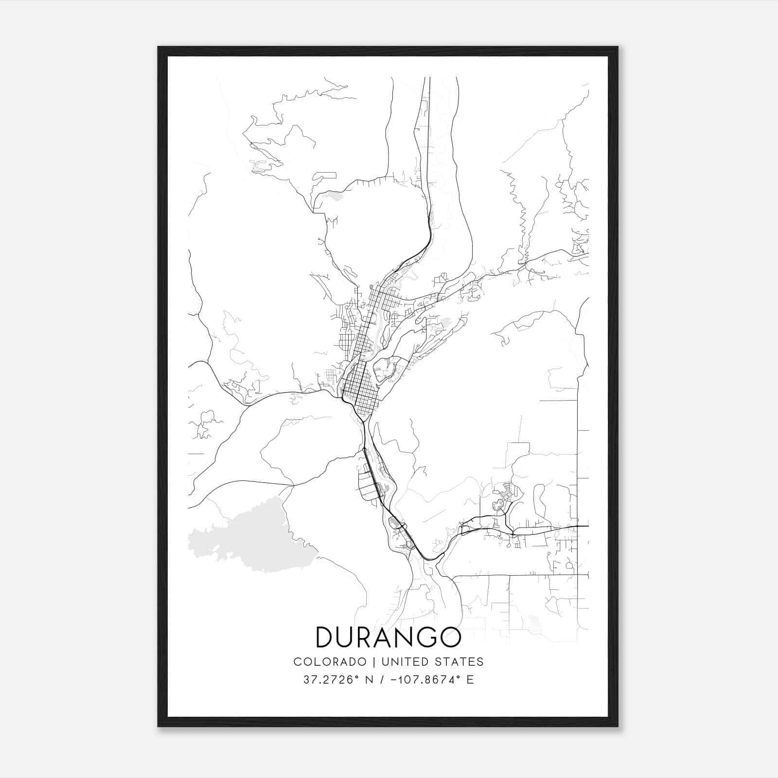 Durango Colorado Map Poster, Modern Home Decor Wall Art Print