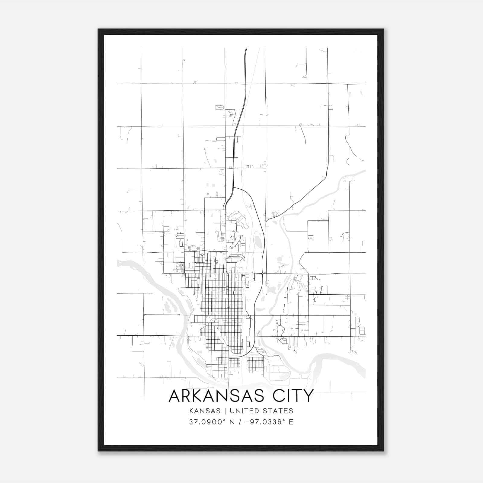 Arkansas City Kansas Map Poster, Modern Home Decor Wall Art Print