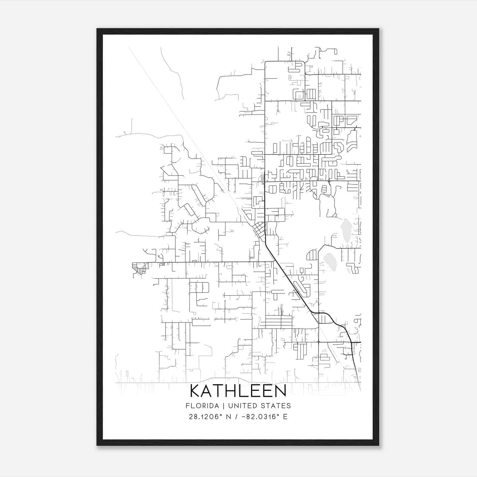 Kathleen Florida Map Poster, Modern Home Decor Wall Art Print