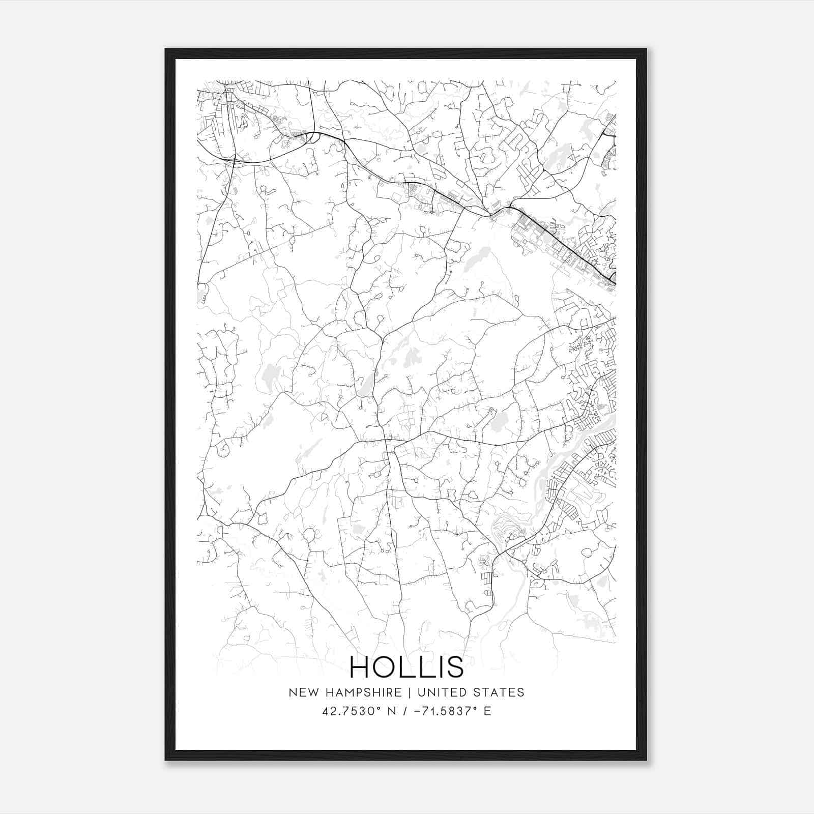 Hollis New Hampshire Map Poster, Modern Home Decor Wall Art Print