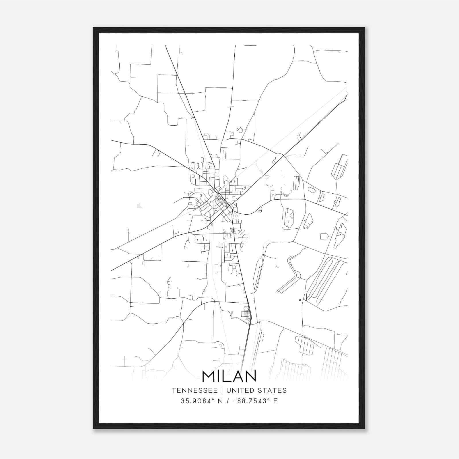 Milan Tennessee Map Poster, Modern Home Decor Wall Art Print