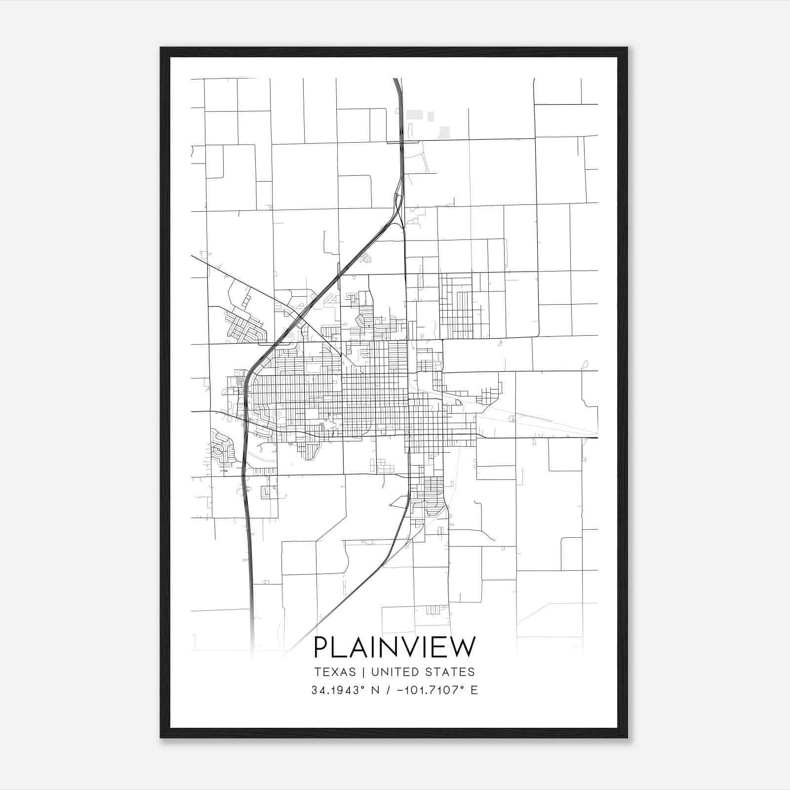 Plainview Texas Map Poster Modern - B38151997c196acbc0d9453a6acb4e40