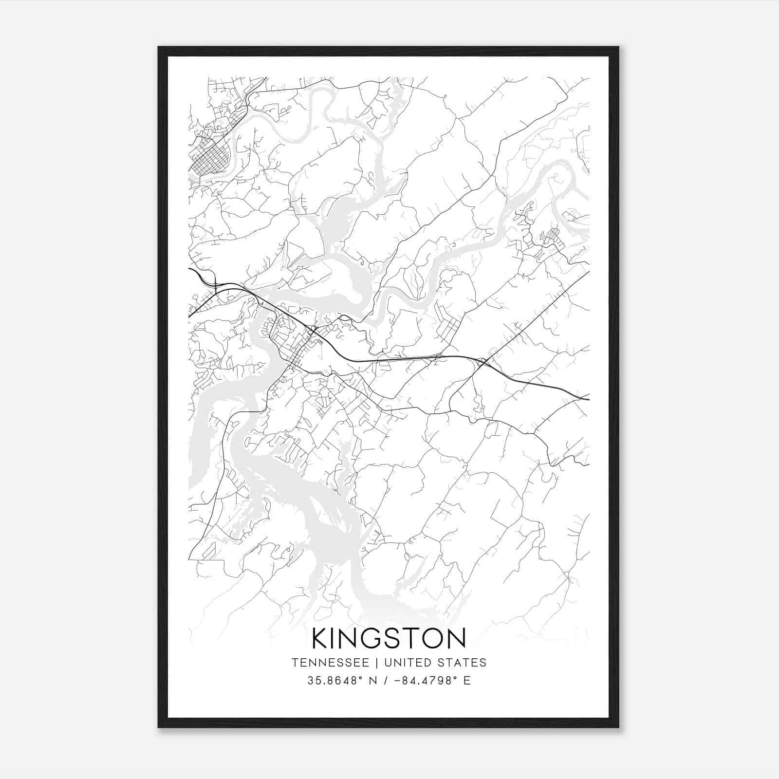 Kingston Tennessee Map Poster, Modern Home Decor Wall Art Print