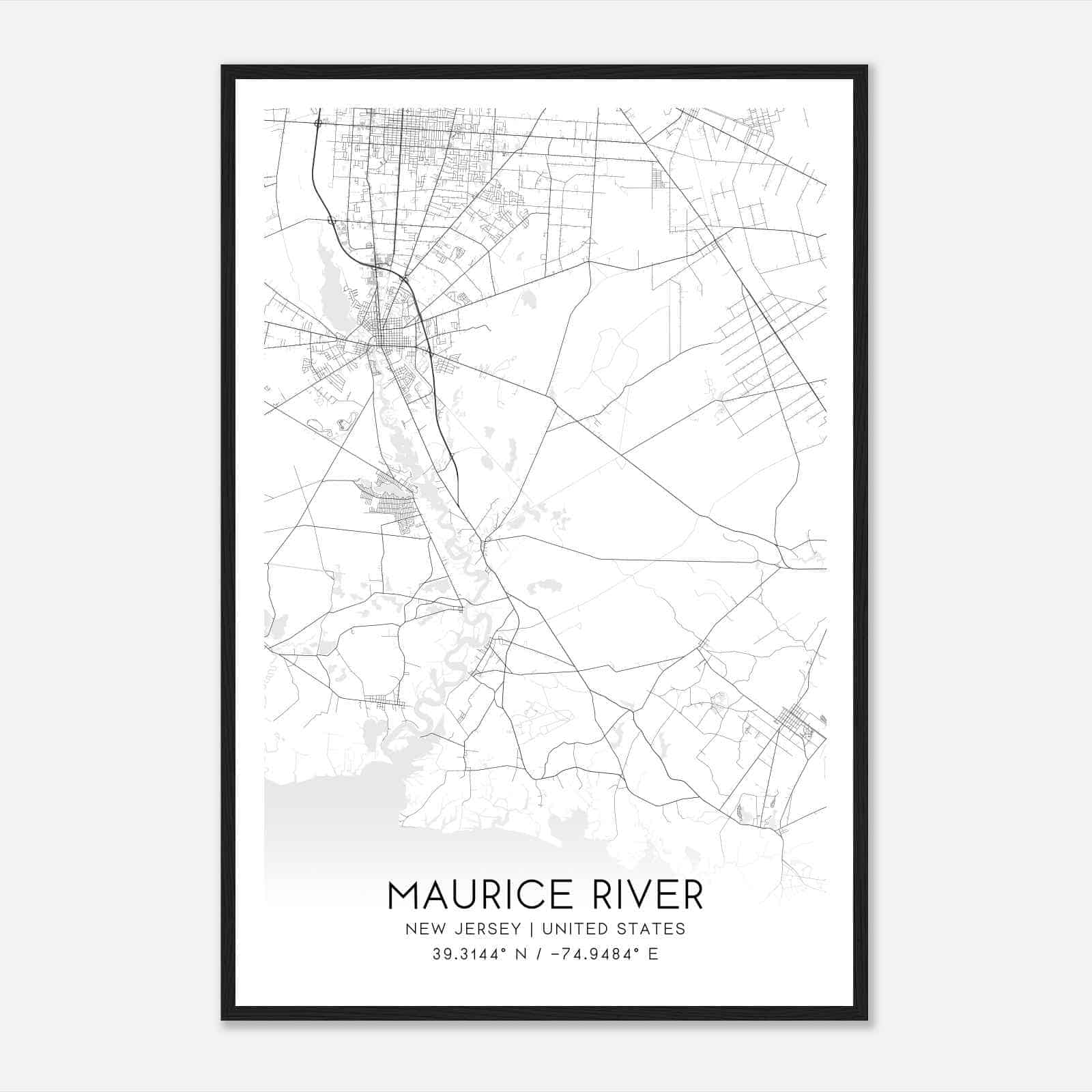 Maurice River New Jersey Map Poster, Modern Home Decor Wall Art Print
