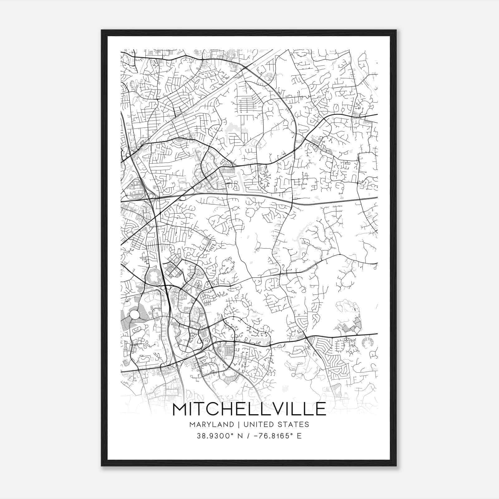 Mitchellville Maryland Map Poster, Modern Home Decor Wall Art Print