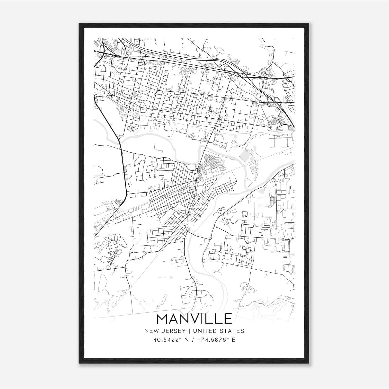 Manville New Jersey Map Poster, Modern Home Decor Wall Art Print