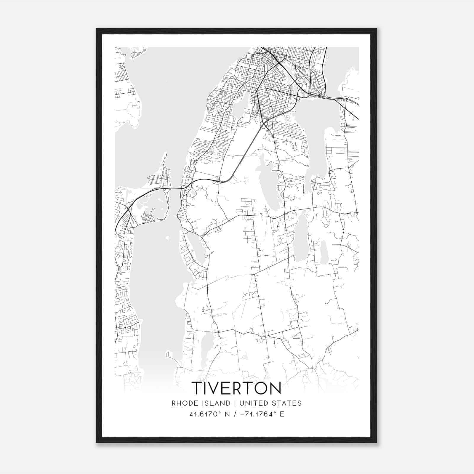 Tiverton Rhode Island Map Poster, Modern Home Decor Wall Art Print