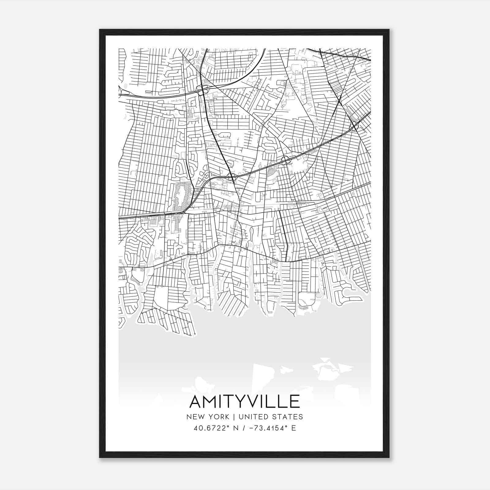 Amityville New York Map Poster, Modern Home Decor Wall Art Print
