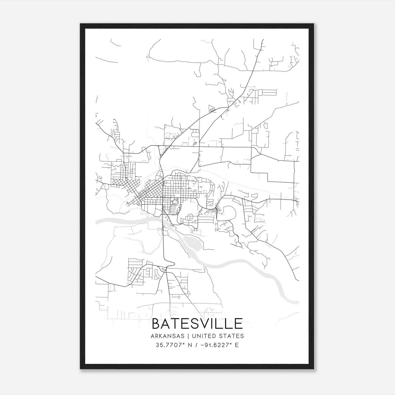 Batesville Arkansas Map Poster, Modern Home Decor Wall Art Print