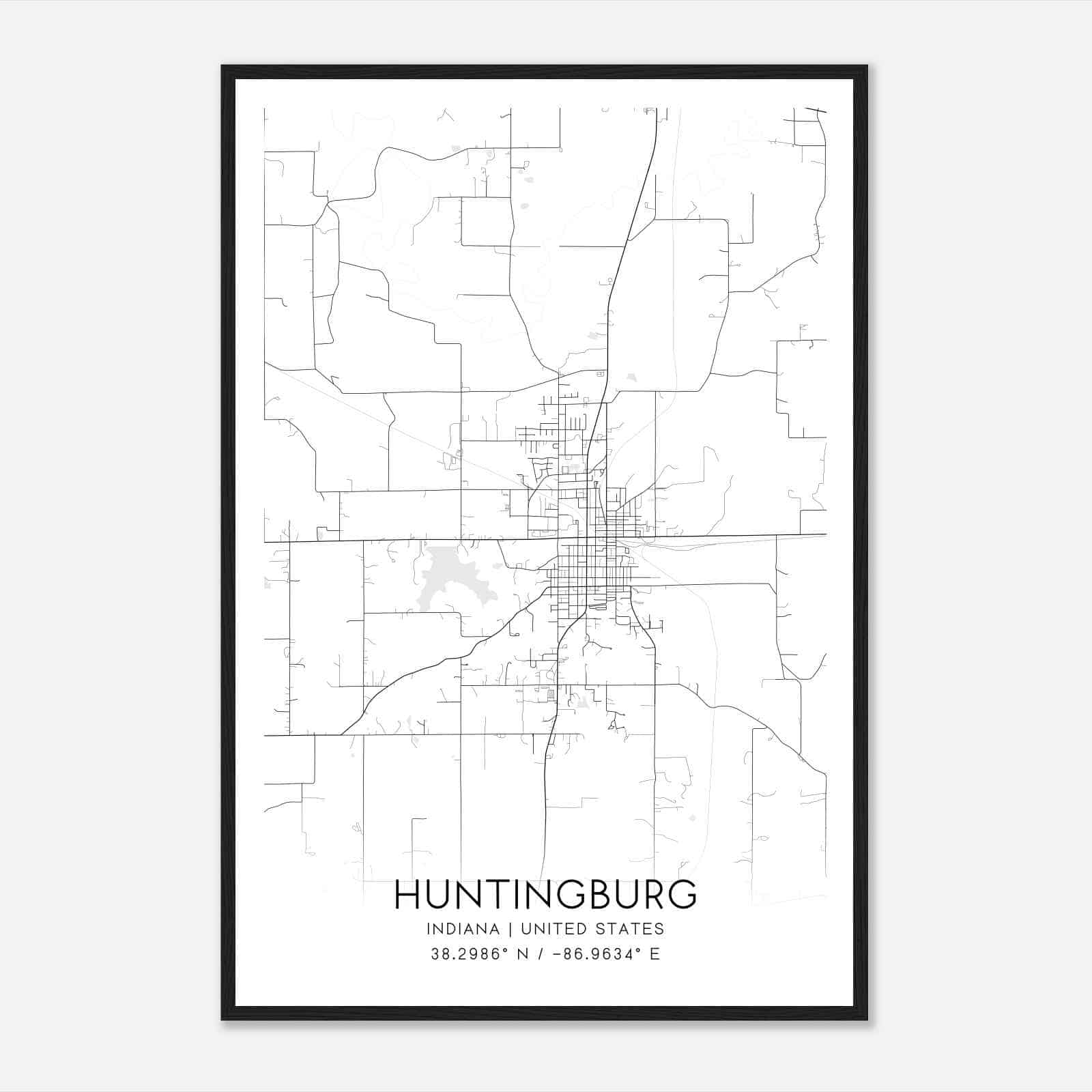 Huntingburg Indiana Map Poster, Modern Home Decor Wall Art Print