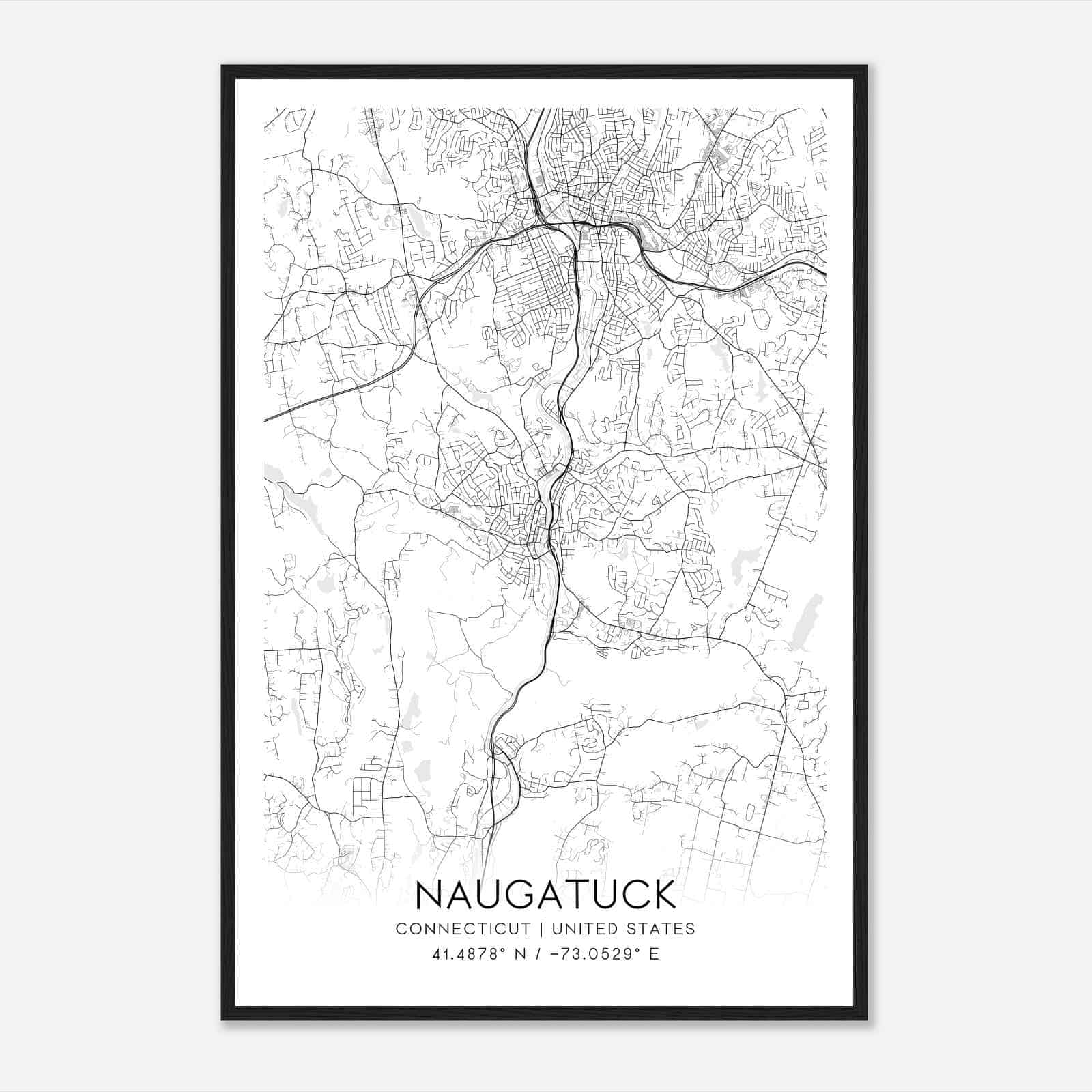 Naugatuck Connecticut Map Poster, Modern Home Decor Wall Art Print