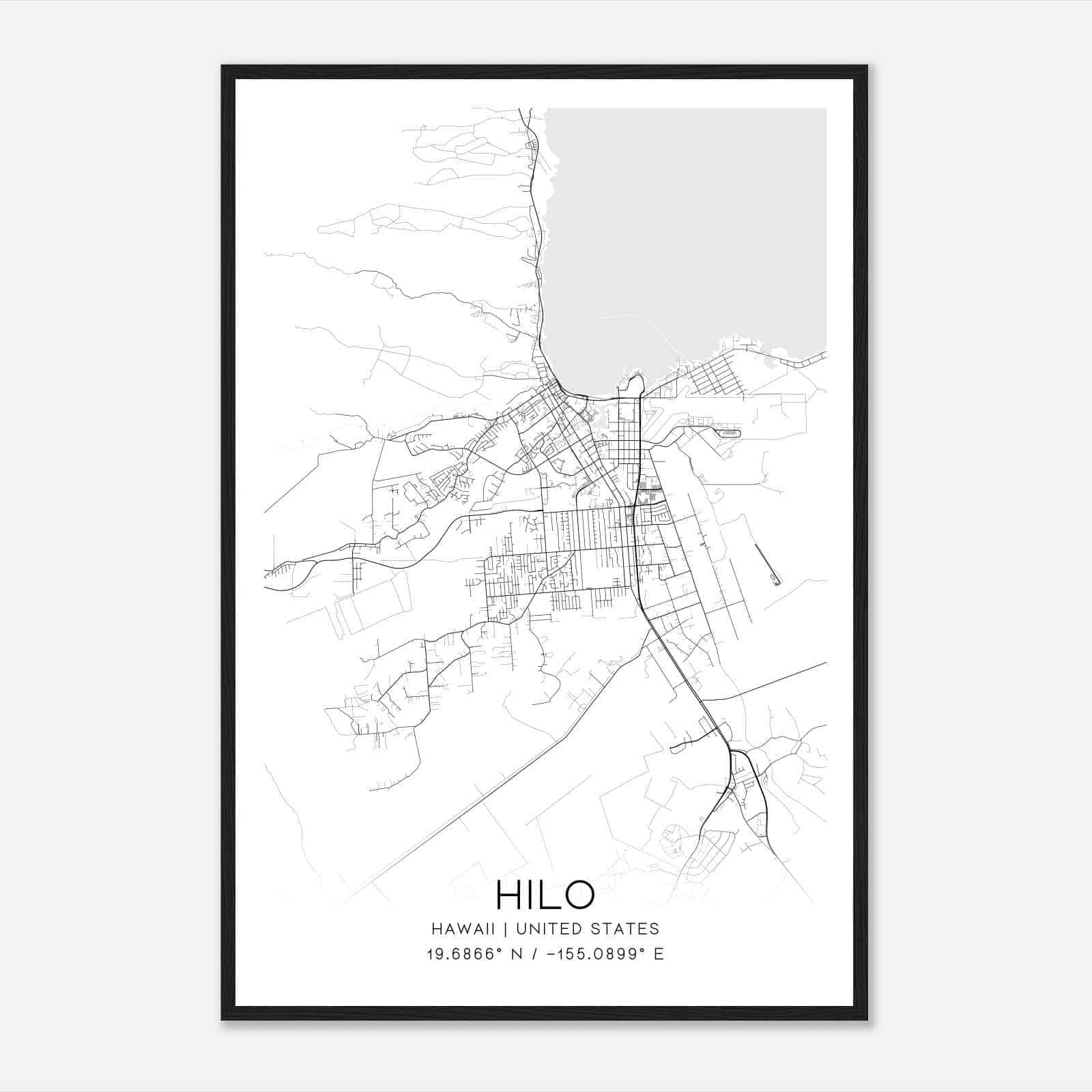 Hilo Hawaii Map Poster, Modern Home Decor Wall Art Print